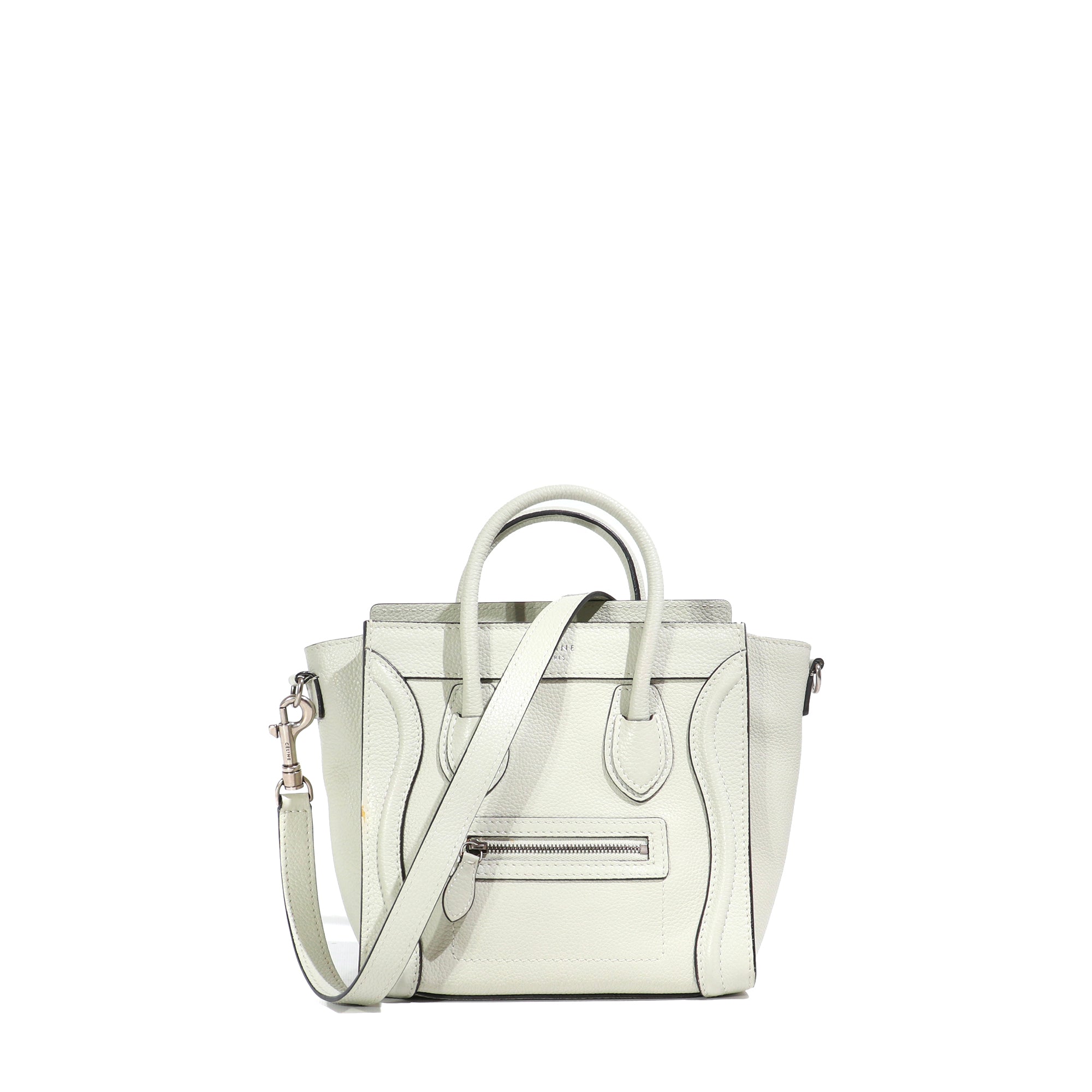 CELINE - Sac à bandoulière Luggage nano en cuir grainé bleu gris
