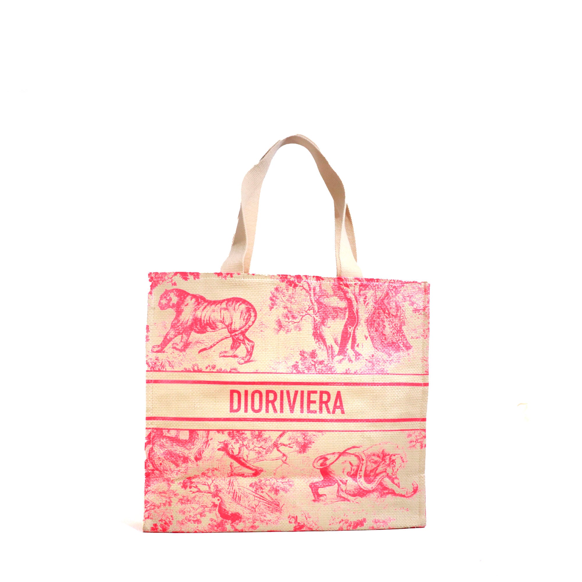DIOR - Sac cabas Dioriviera Dior en raphia toile de jouy rose