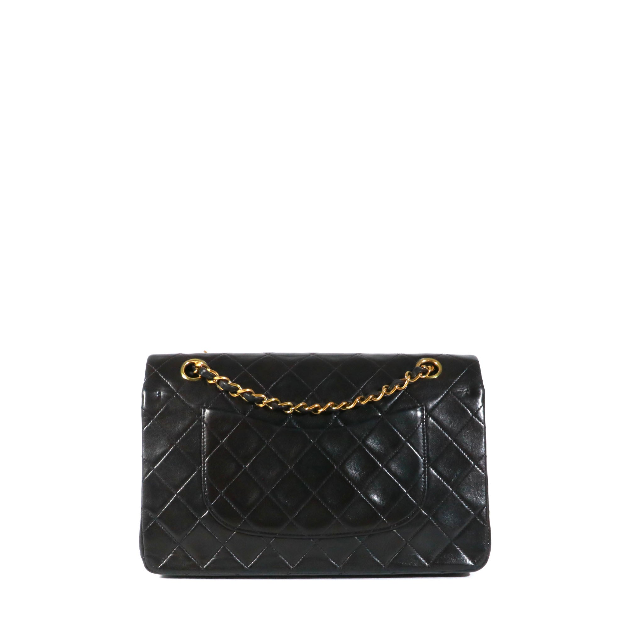 CHANEL - Sac à main Timeless 25 double flap Chanel en cuir matelassé noir vintage