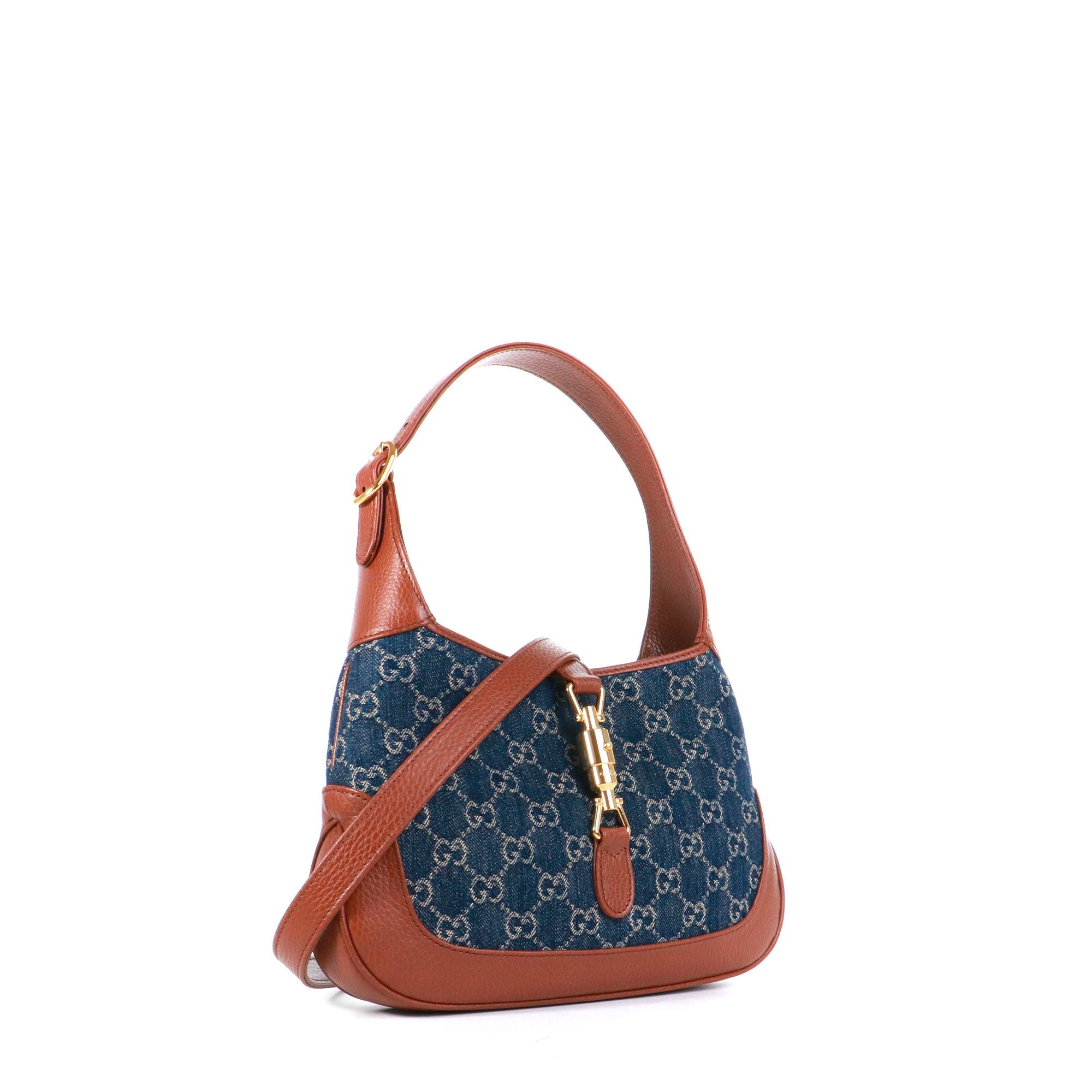 GUCCI - Sac à bandoulière Jackie 1961 Gucci petite taille en denim et cuir grainé marron