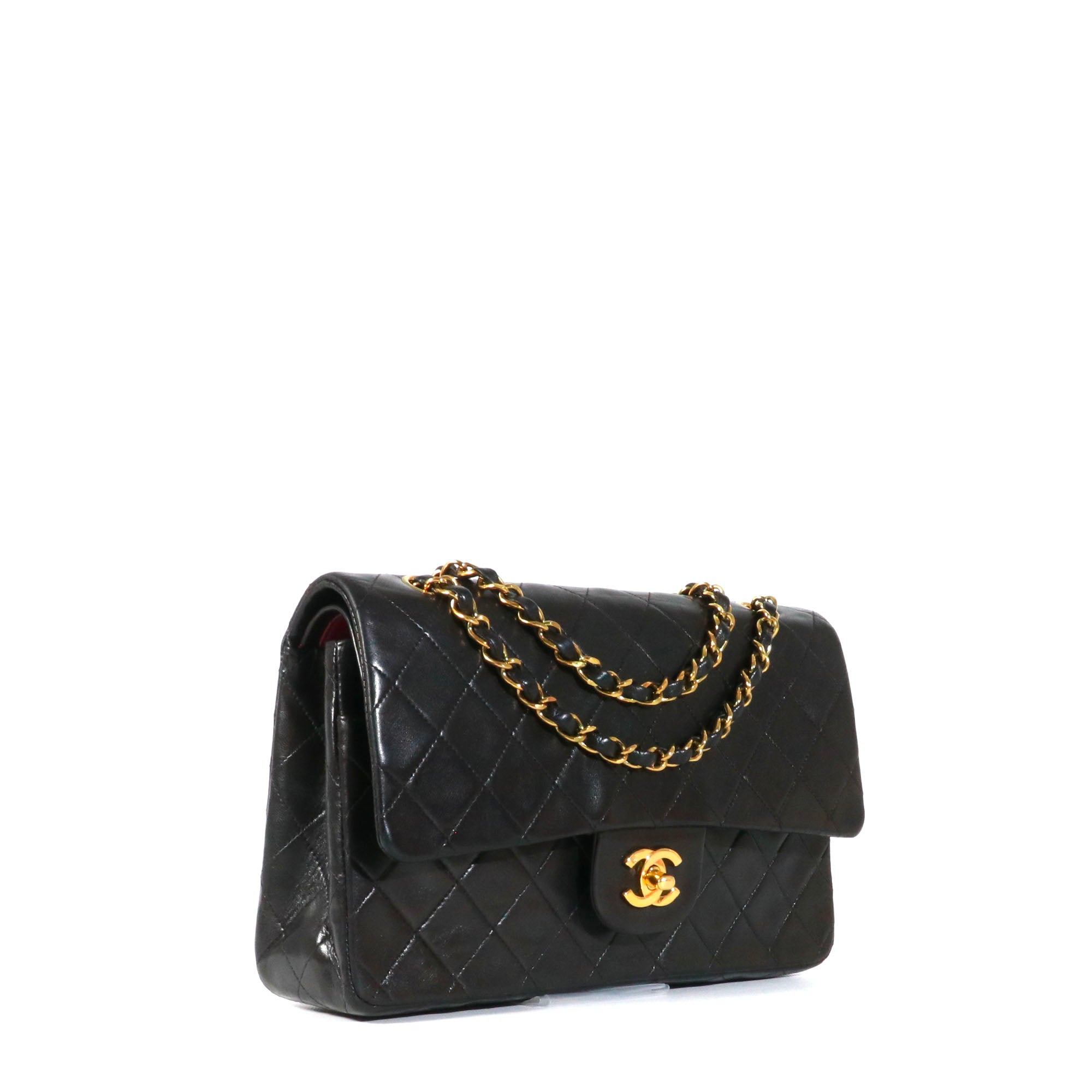 CHANEL - Sac à main Timeless 25 double flap Chanel en cuir matelassé noir vintage