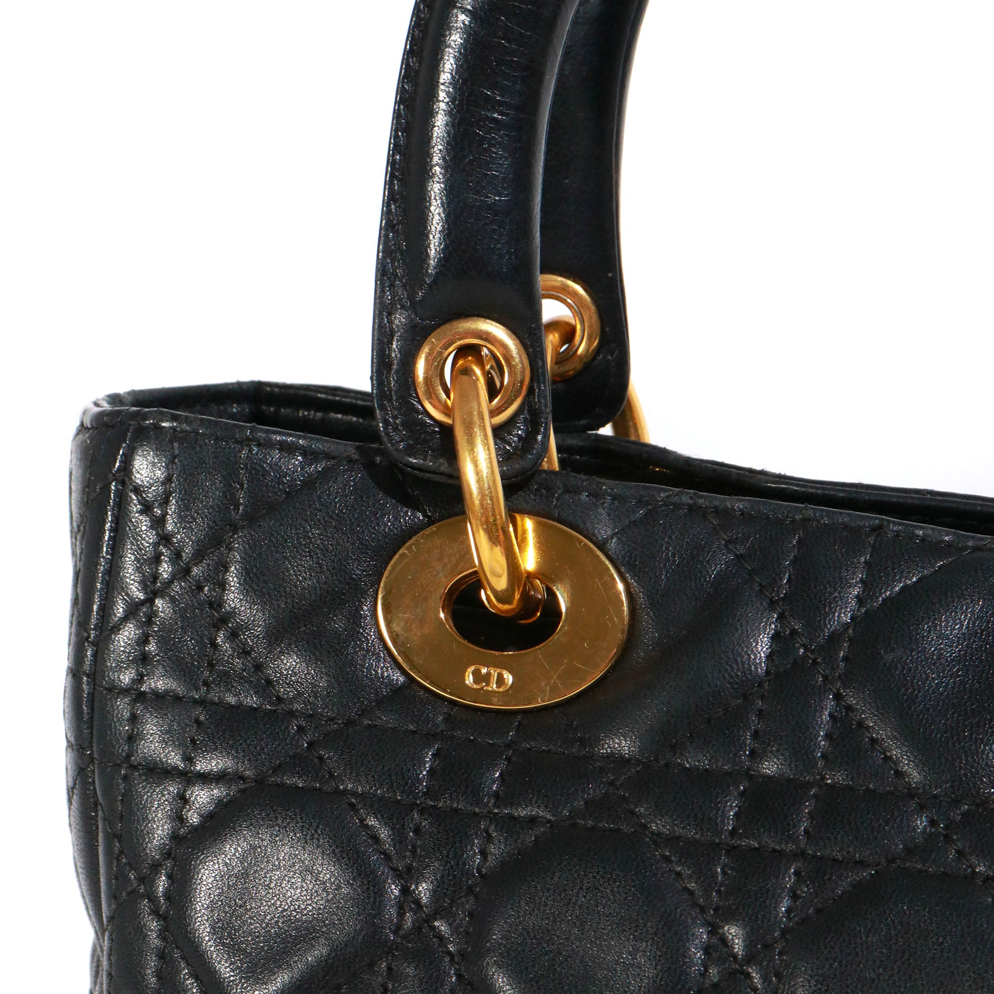 DIOR - Sac à main Lady Dior medium en cuir noir vintage