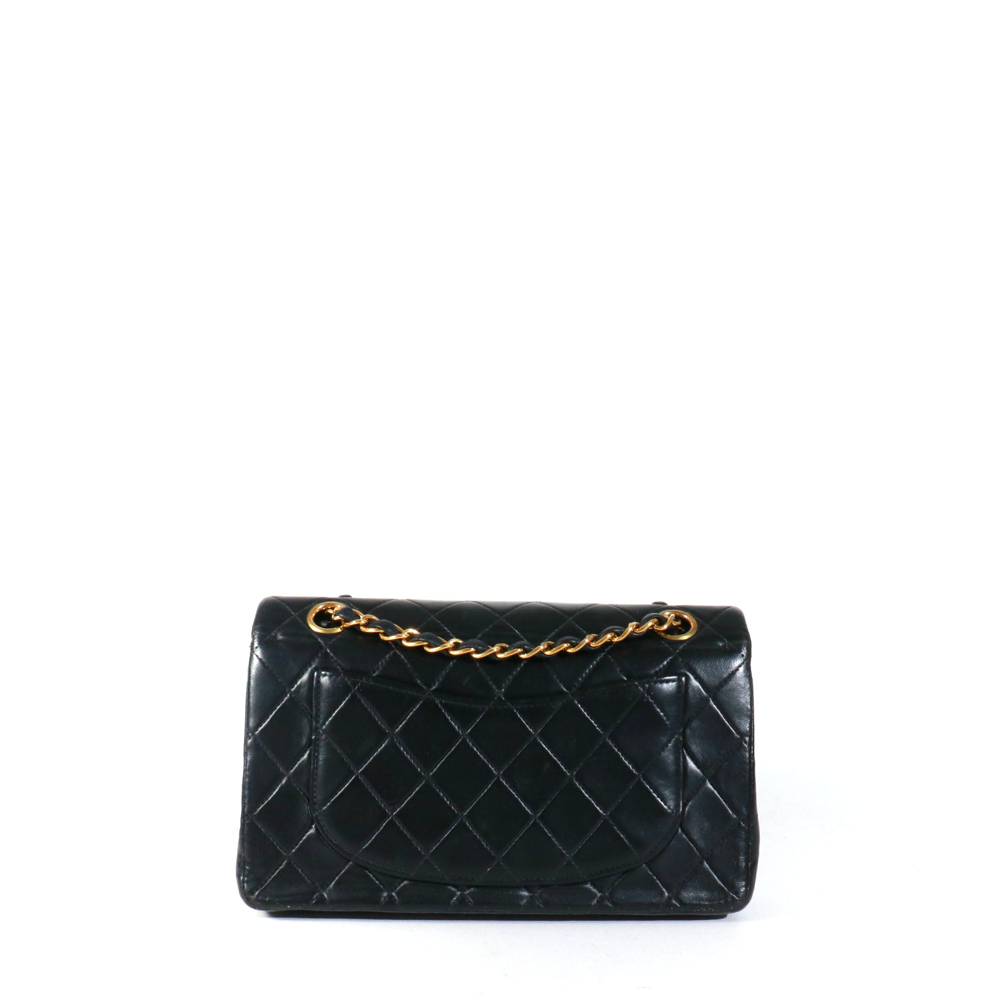 CHANEL - Sac à main Timeless 23 Chanel double flap en cuir matelassé noir vintage