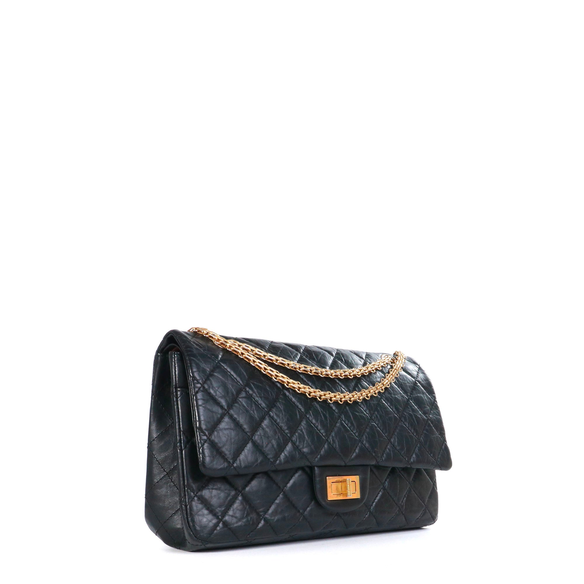 CHANEL - Sac à bandoulière 2.55 Chanel large en cuir matelassé noir