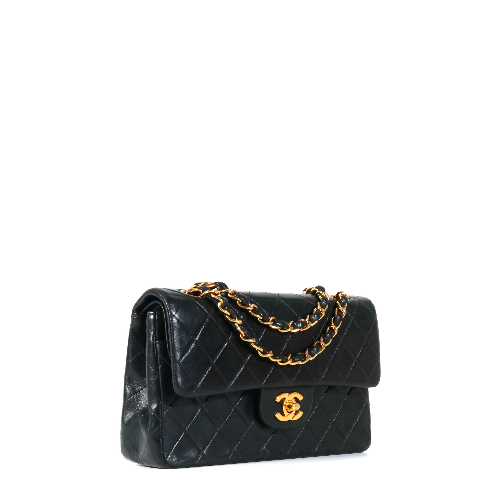 CHANEL - Sac à main Timeless 23 Chanel double flap en cuir matelassé noir vintage