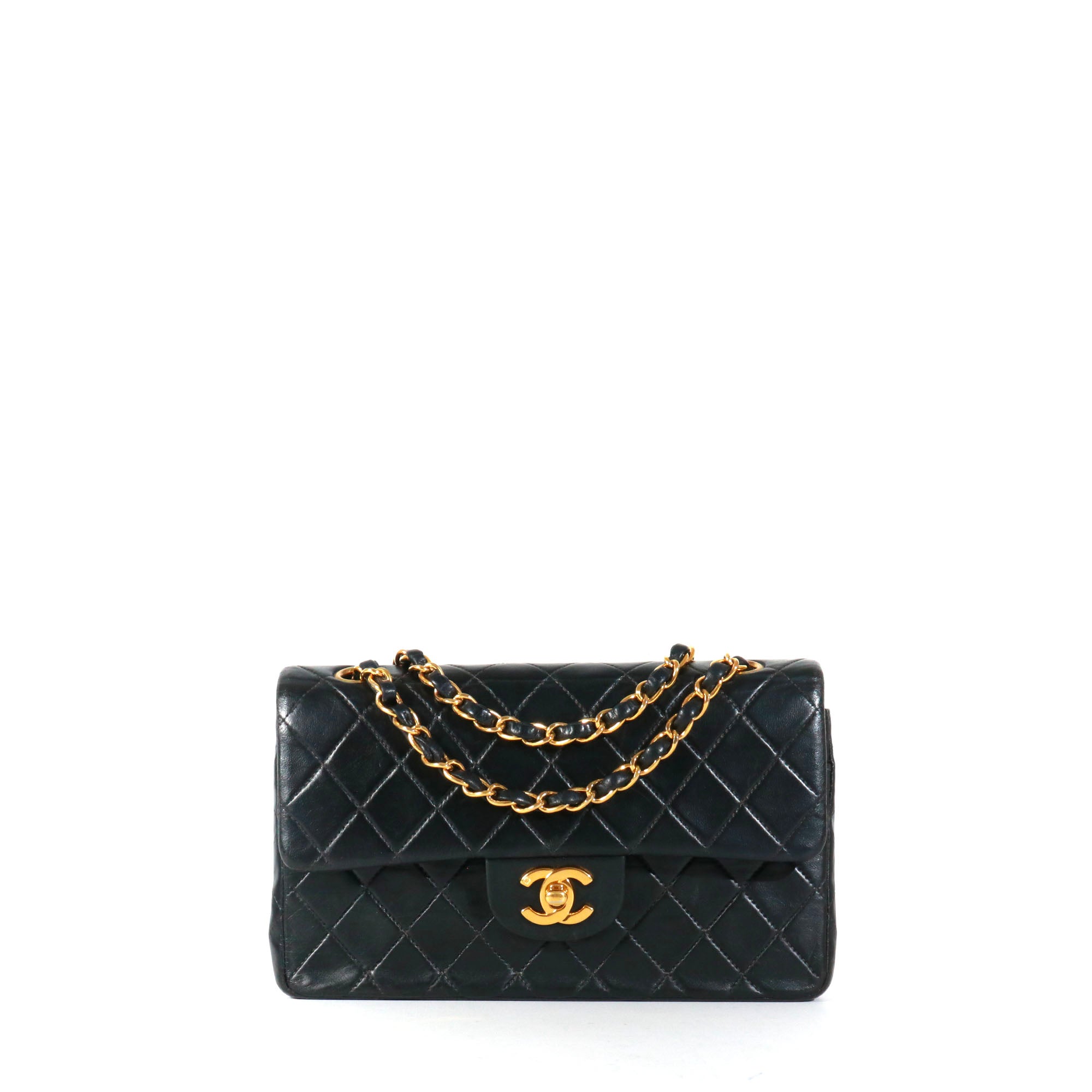 CHANEL - Sac à main Timeless 23 Chanel double flap en cuir matelassé noir vintage