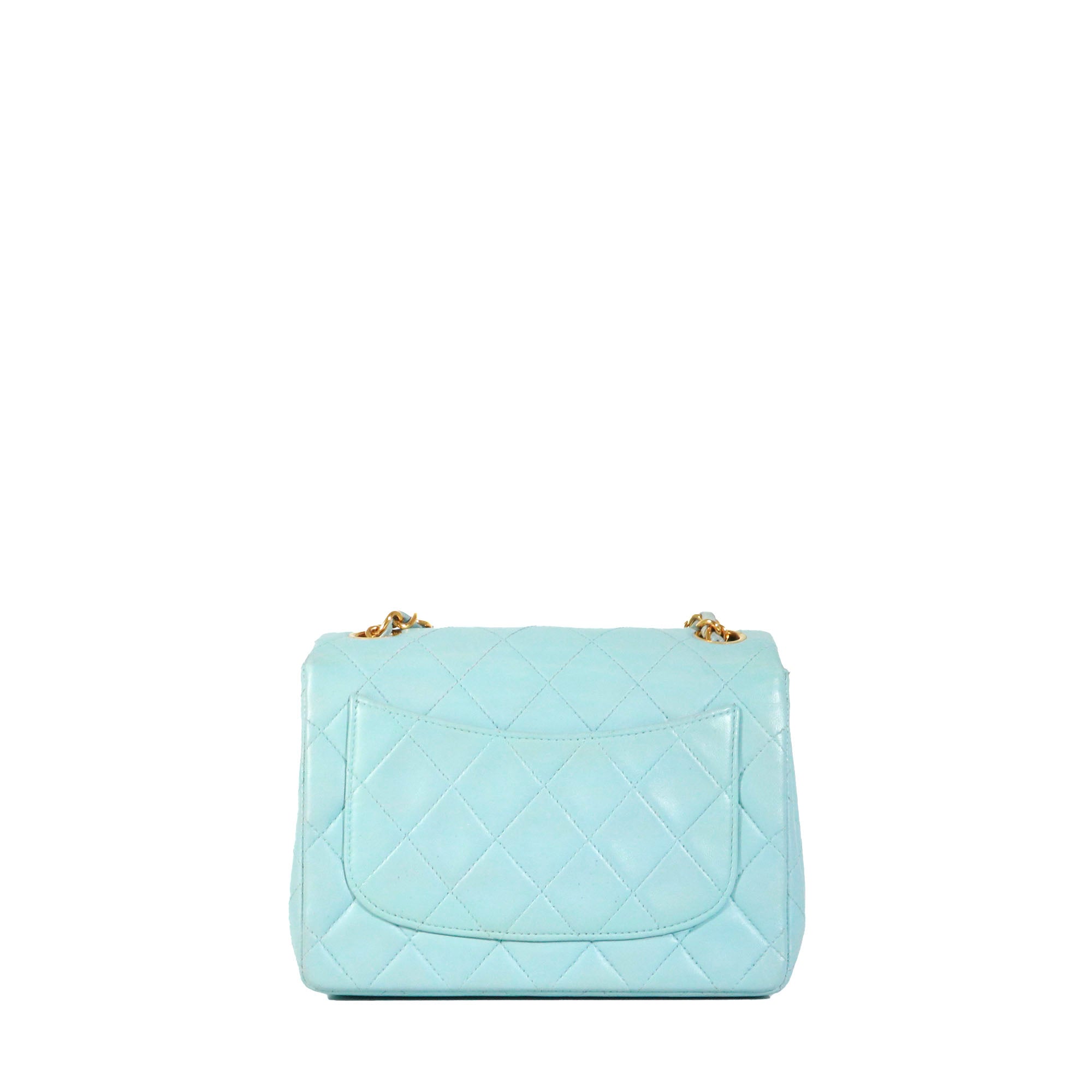 CHANEL - Sac à bandoulière Timeless Mini Square Chanel en cuir bleu vintage