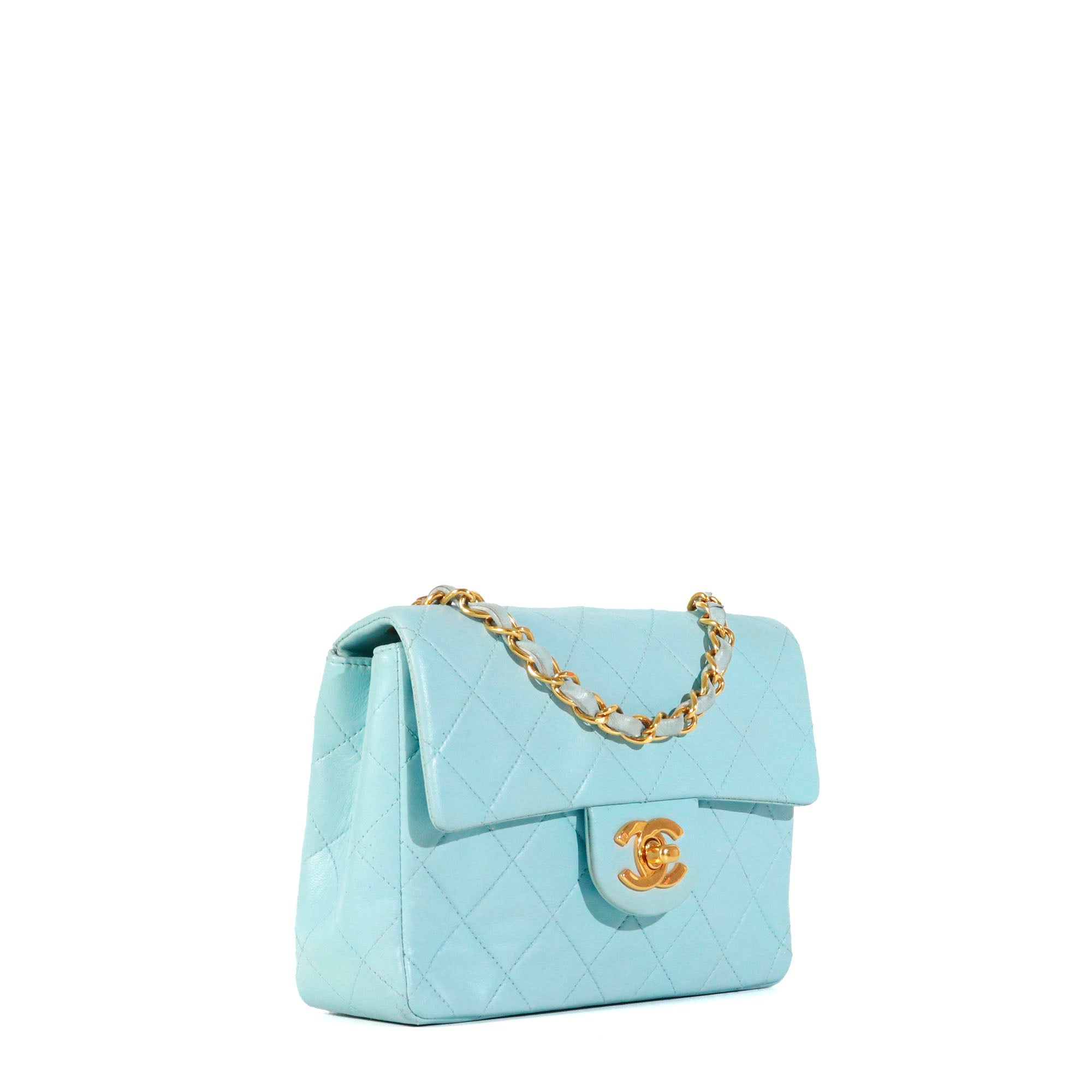 CHANEL - Sac à bandoulière Timeless Mini Square Chanel en cuir bleu vintage