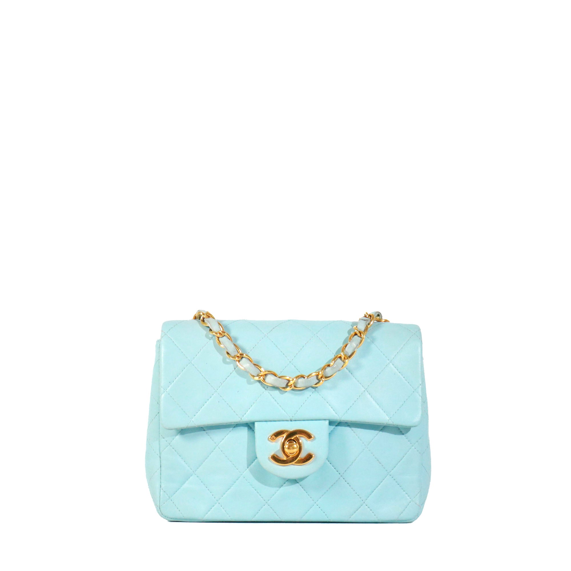 CHANEL - Sac à bandoulière Timeless Mini Square Chanel en cuir bleu vintage