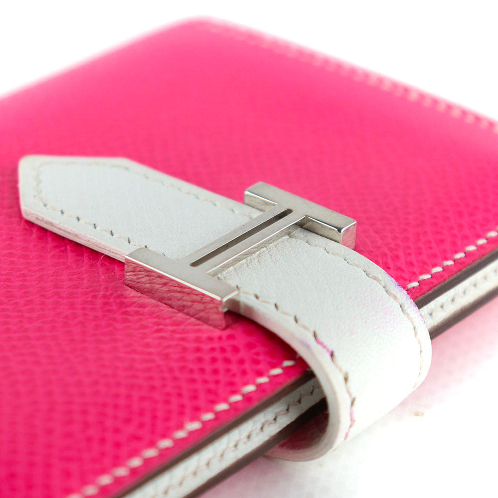 HERMÈS - Portefeuille Bearn en cuir epsom rose et blanc