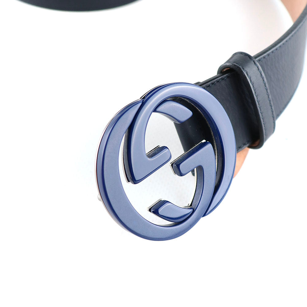 GUCCI - Ceinture GG Buckle en cuir lisse noir (T95)