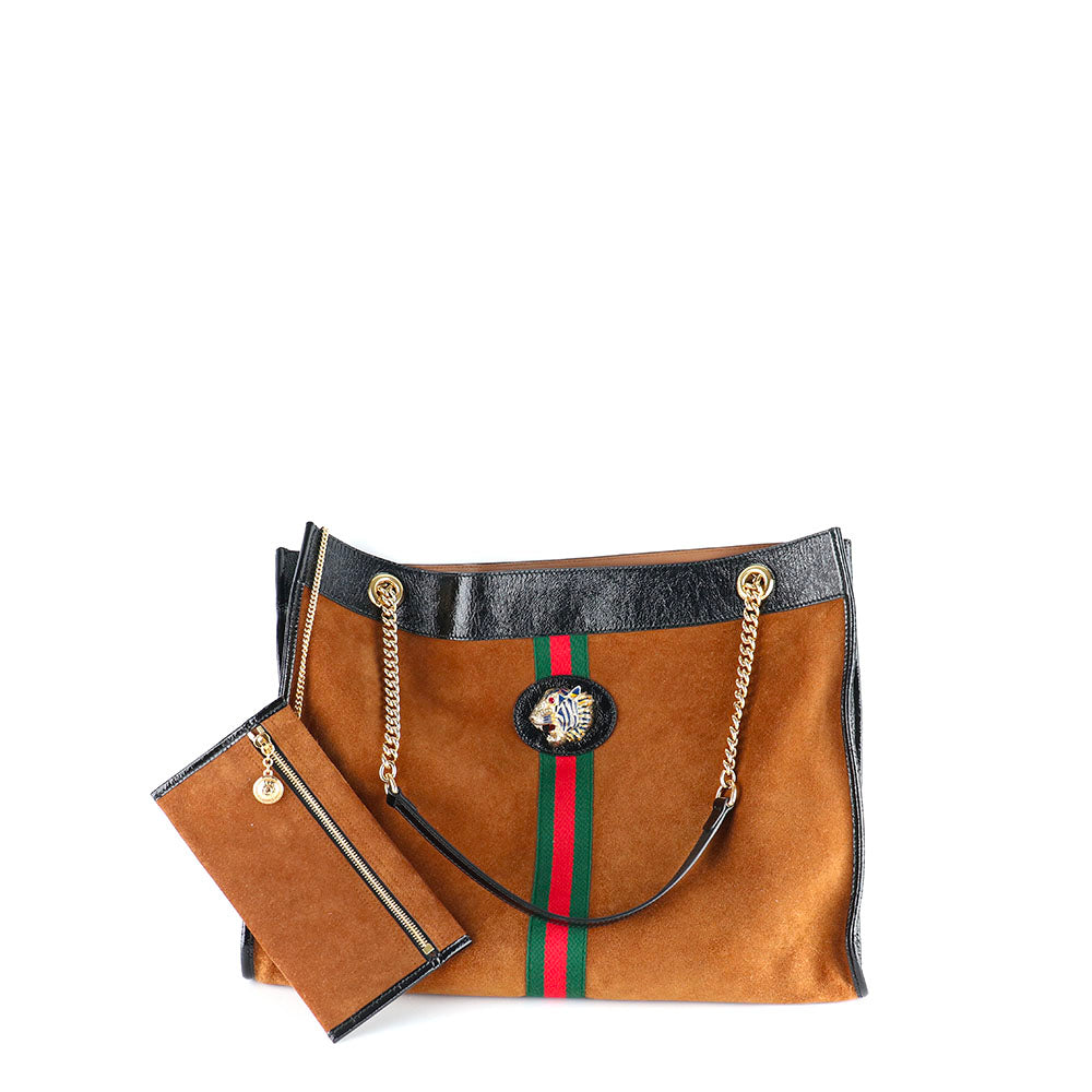 GUCCI - Sac cabas Rajah en daim marron et cuir noir