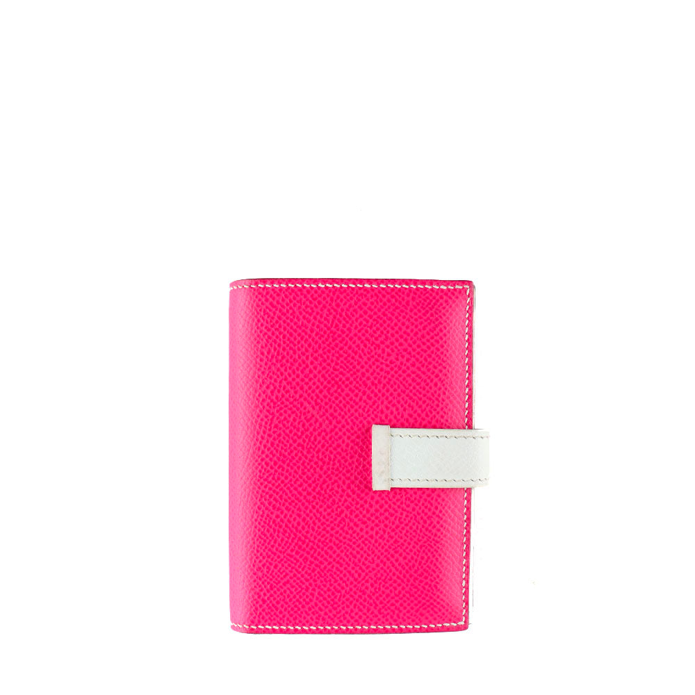 HERMÈS - Portefeuille Bearn en cuir epsom rose et blanc