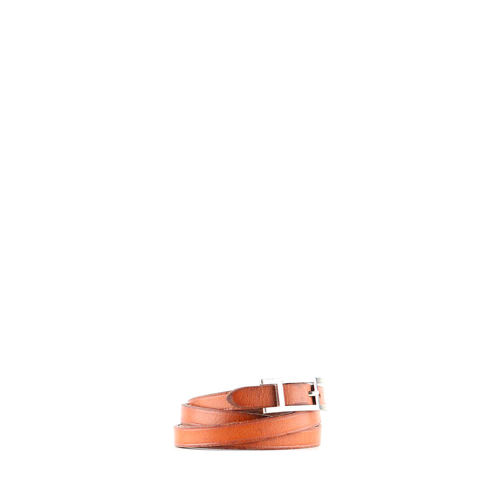 HERMÈS - Bracelet Behapi Triple Tour en cuir marron