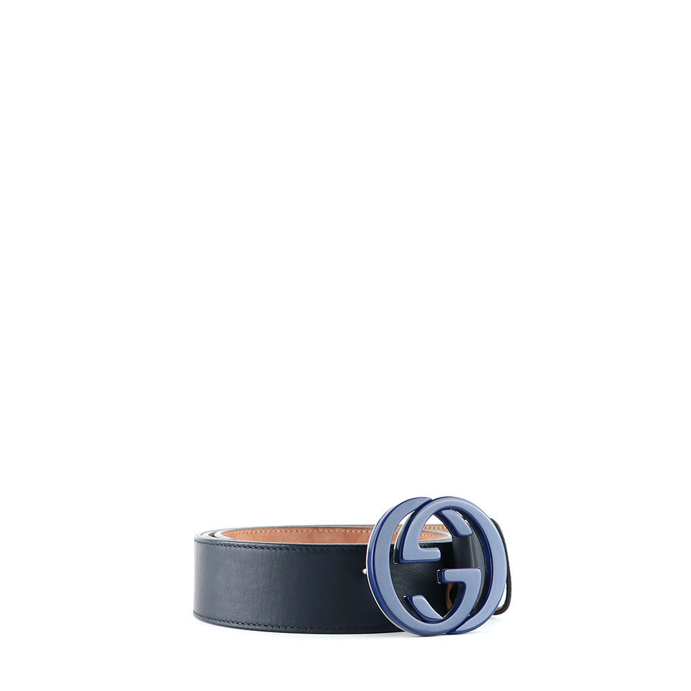 GUCCI - Ceinture GG Buckle en cuir lisse noir (T95)