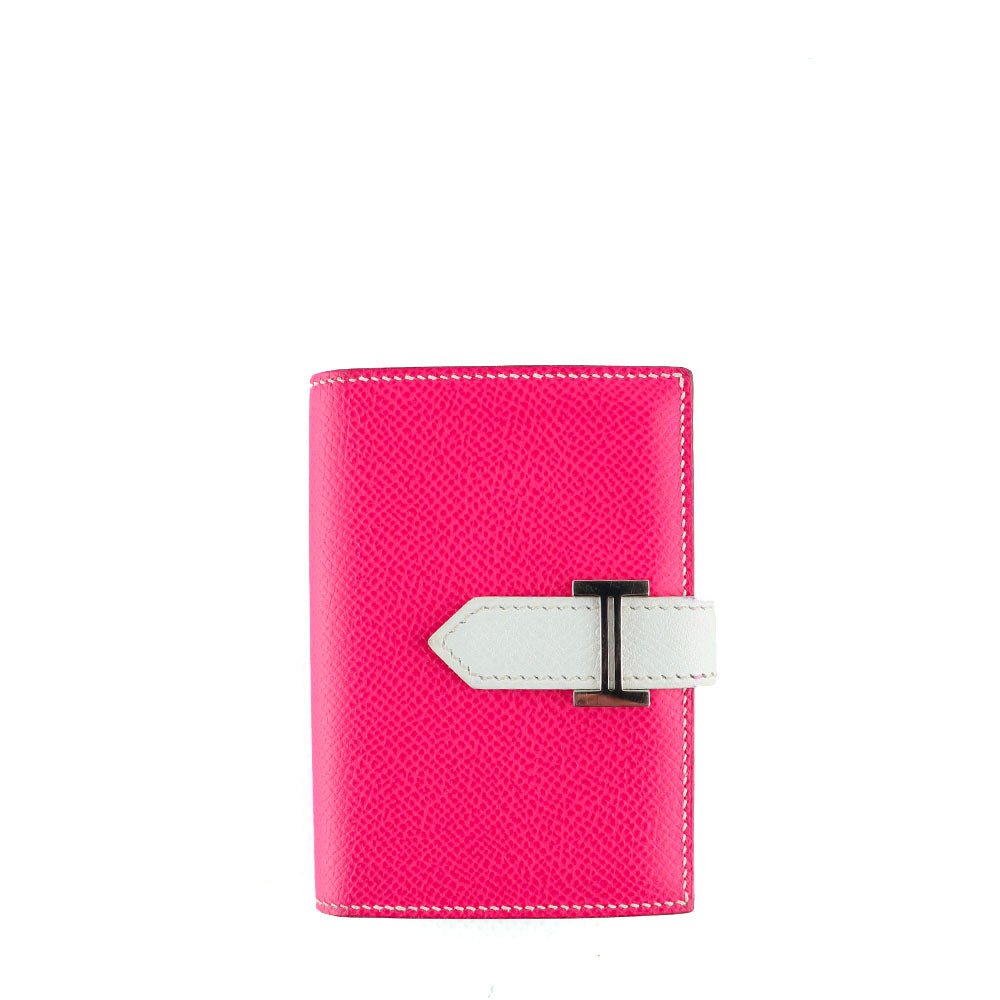 HERMÈS - Portefeuille Bearn en cuir epsom rose et blanc