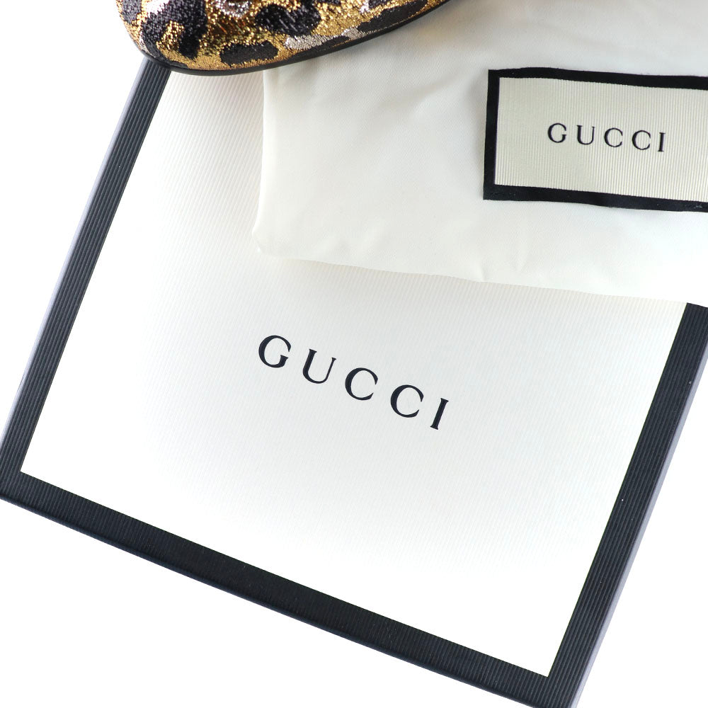GUCCI - Mocassins Jordaan à paillettes dorées motif léopard (T40)