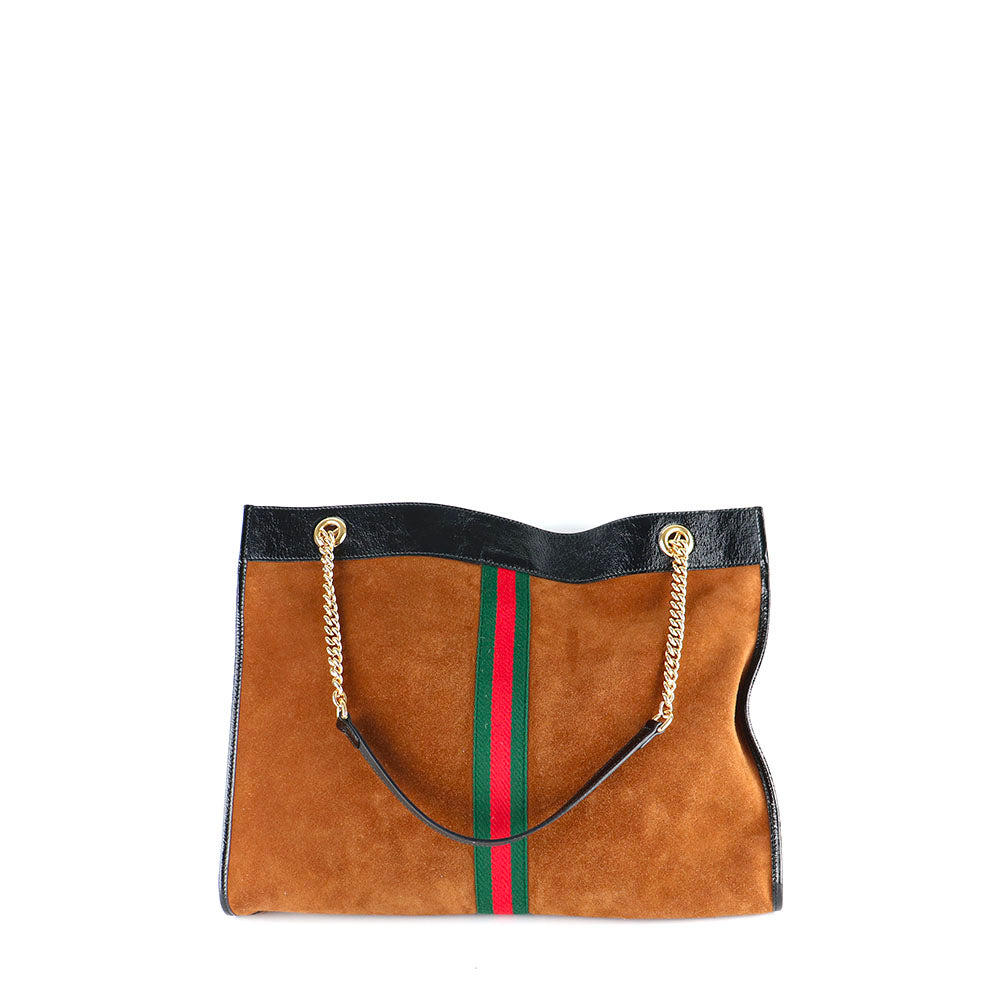 GUCCI - Sac cabas Rajah en daim marron et cuir noir