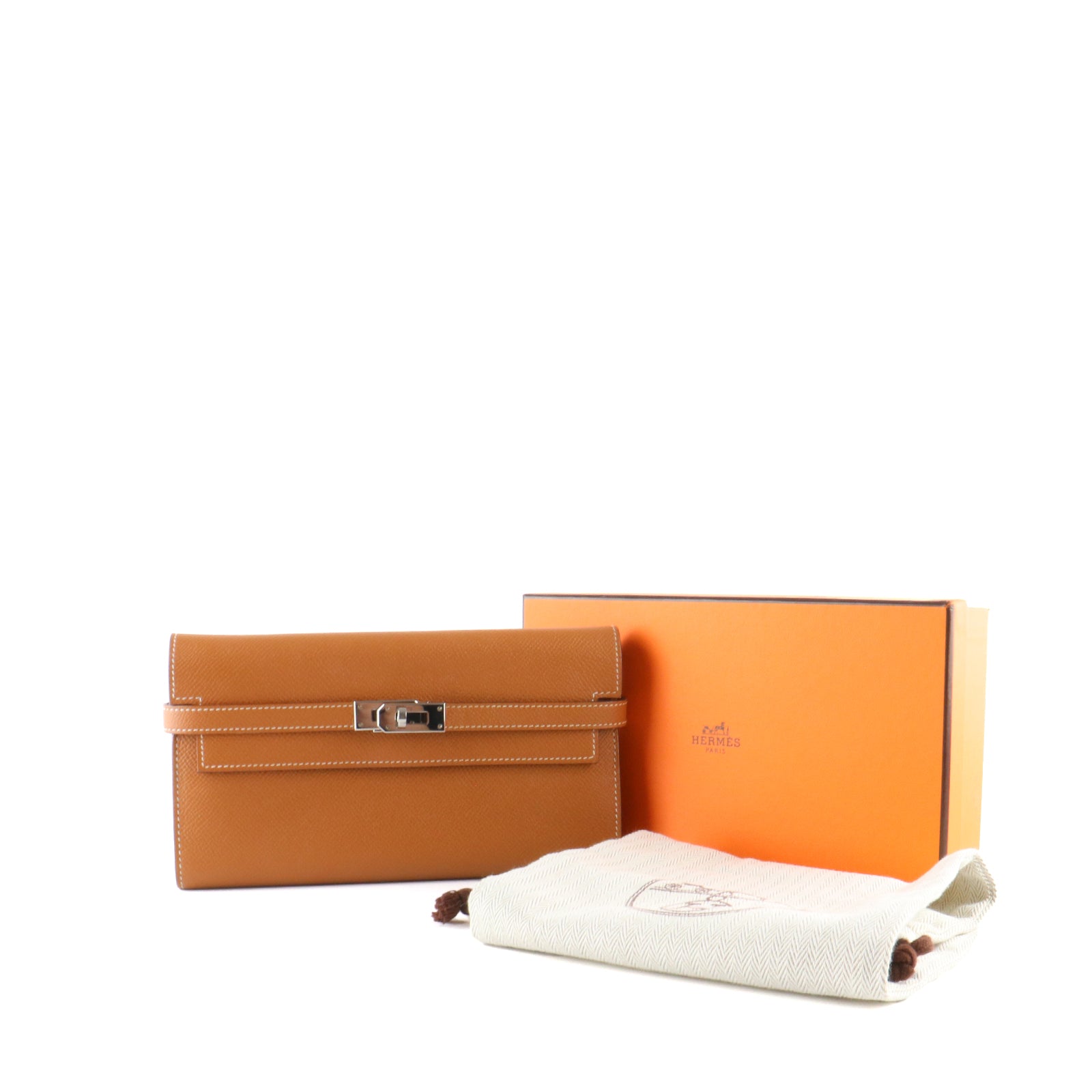 HERMÈS - Portefeuille Kelly en cuir epsom gold