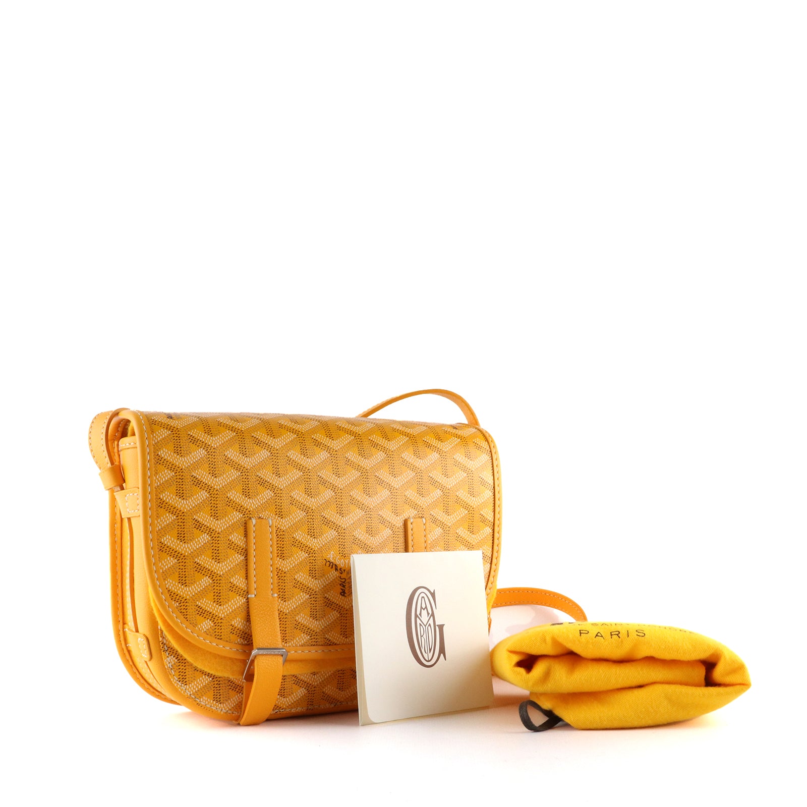 GOYARD - Belvédère PM shoulder bag in coated canvas and yellow leather