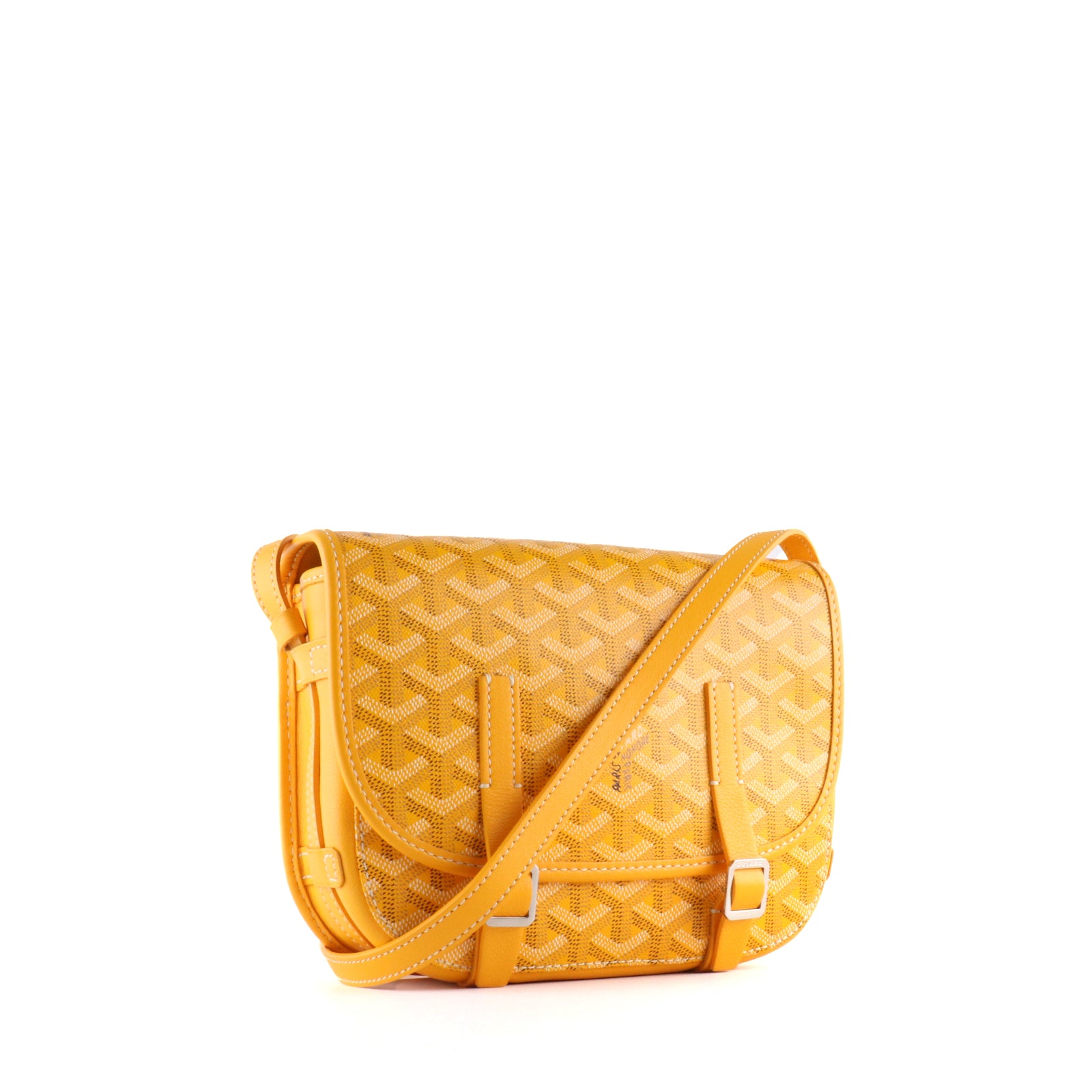 GOYARD - Belvédère PM shoulder bag in coated canvas and yellow leather