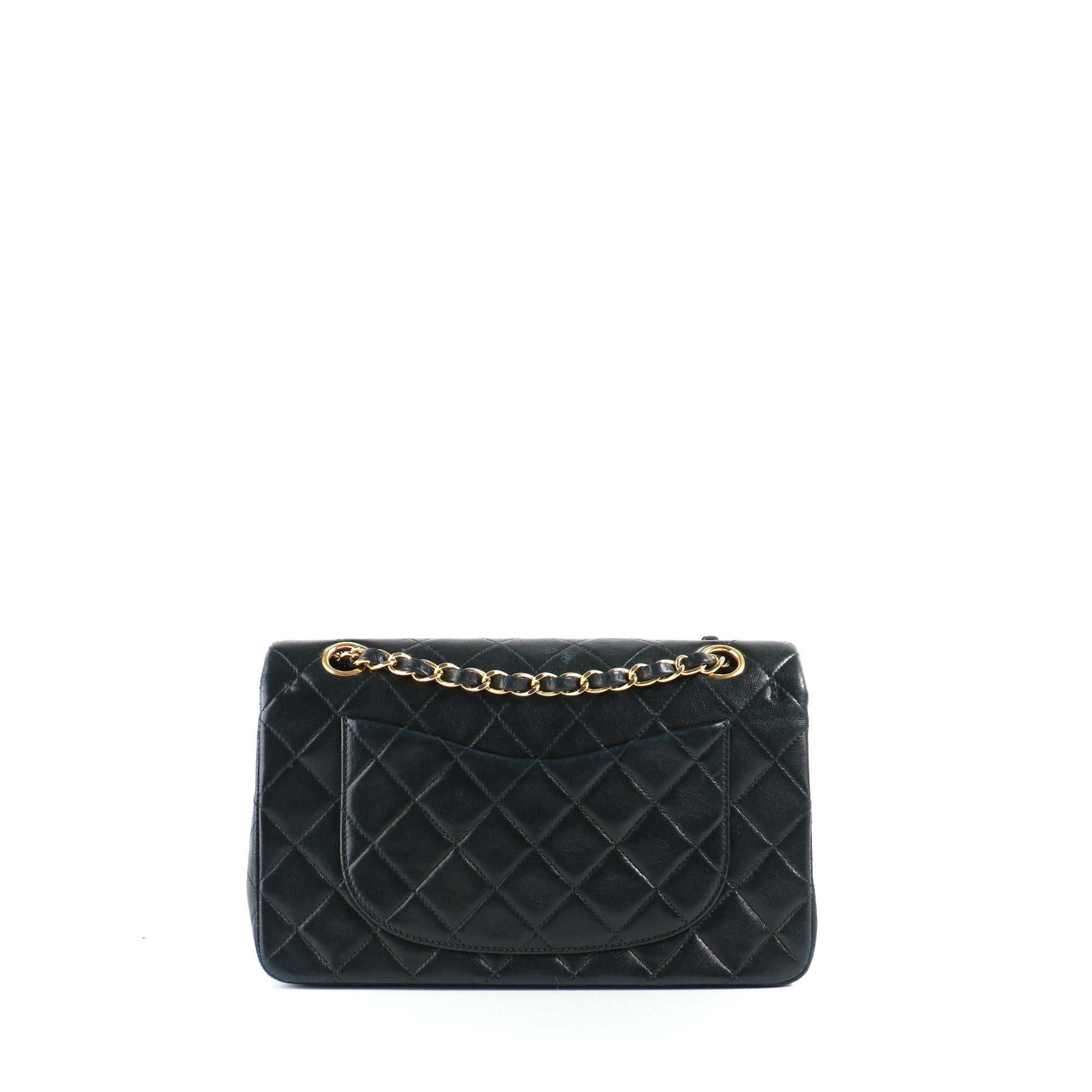 CHANEL - Sac à main Timeless 23 double flap en cuir matelassé noir vintage