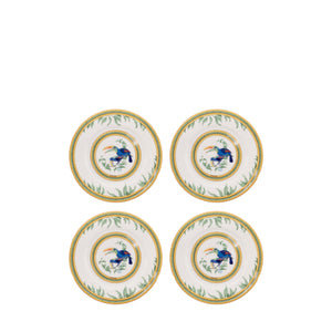 HERMÈS - Set of four Hermès Toucans bread plates in multicolored porcelain