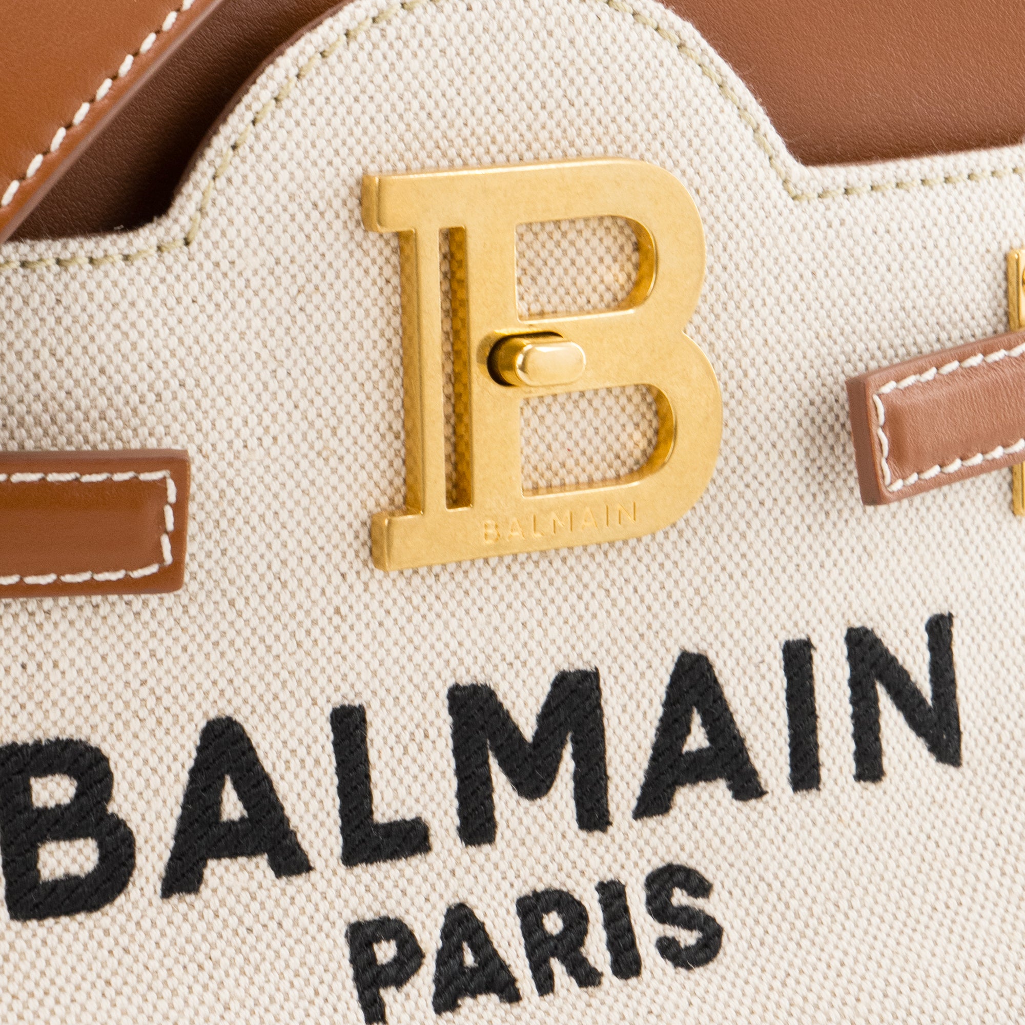 BALMAIN - Sac à bandoulière B-Buzz 22 Balmain en toile beige et cuir marron