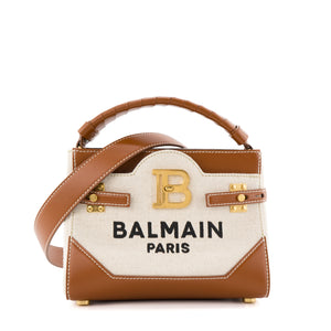 BALMAIN - Sac à bandoulière B-Buzz 22 Balmain en toile beige et cuir marron