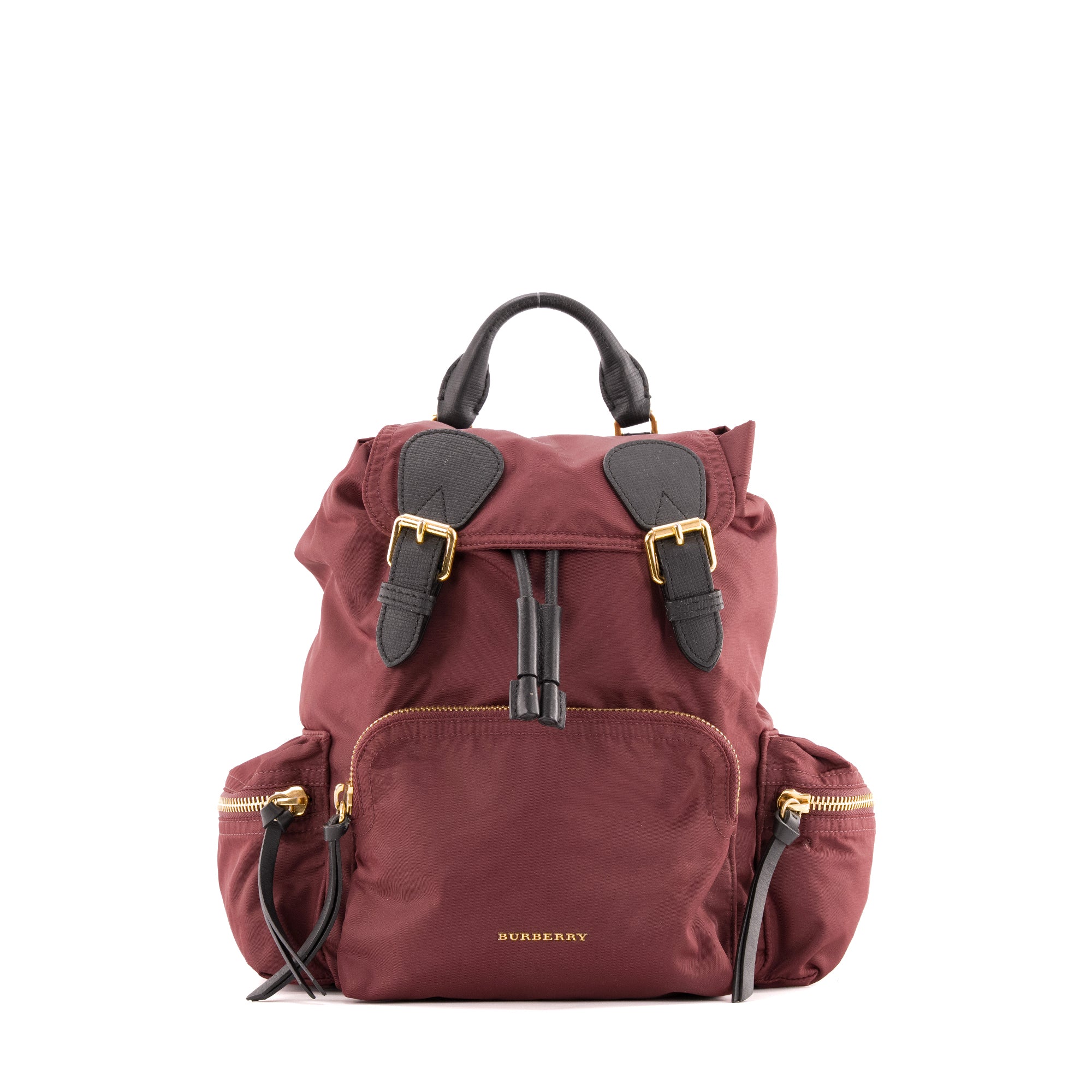 BURBERRY - Sac à dos Burberry en toile bordeaux et cuir noir