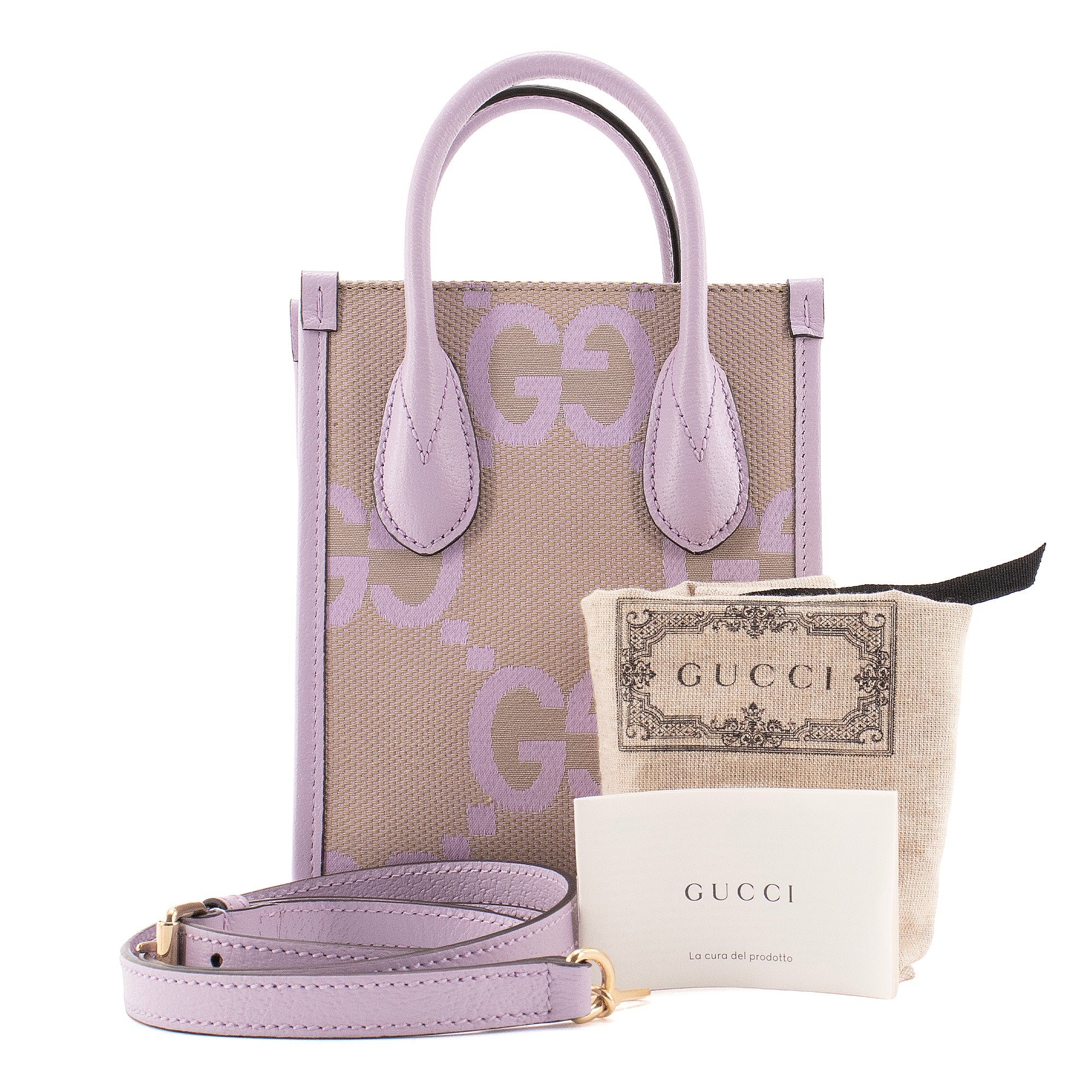 GUCCI - Sac à bandoulière Cabas Plat Gucci en toile et cuir violet