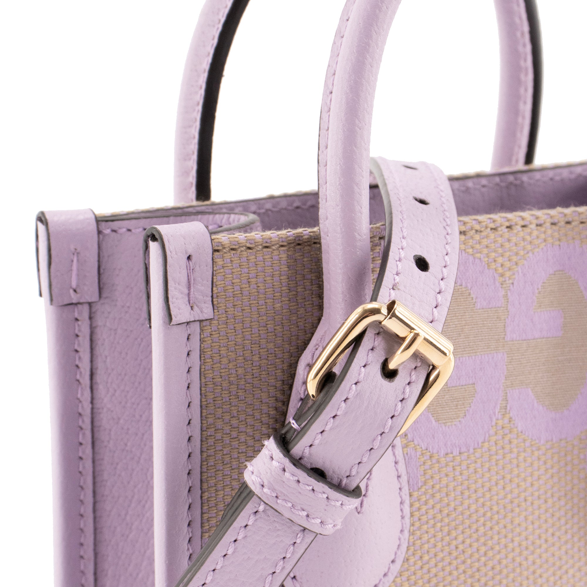 GUCCI - Sac à bandoulière Cabas Plat Gucci en toile et cuir violet