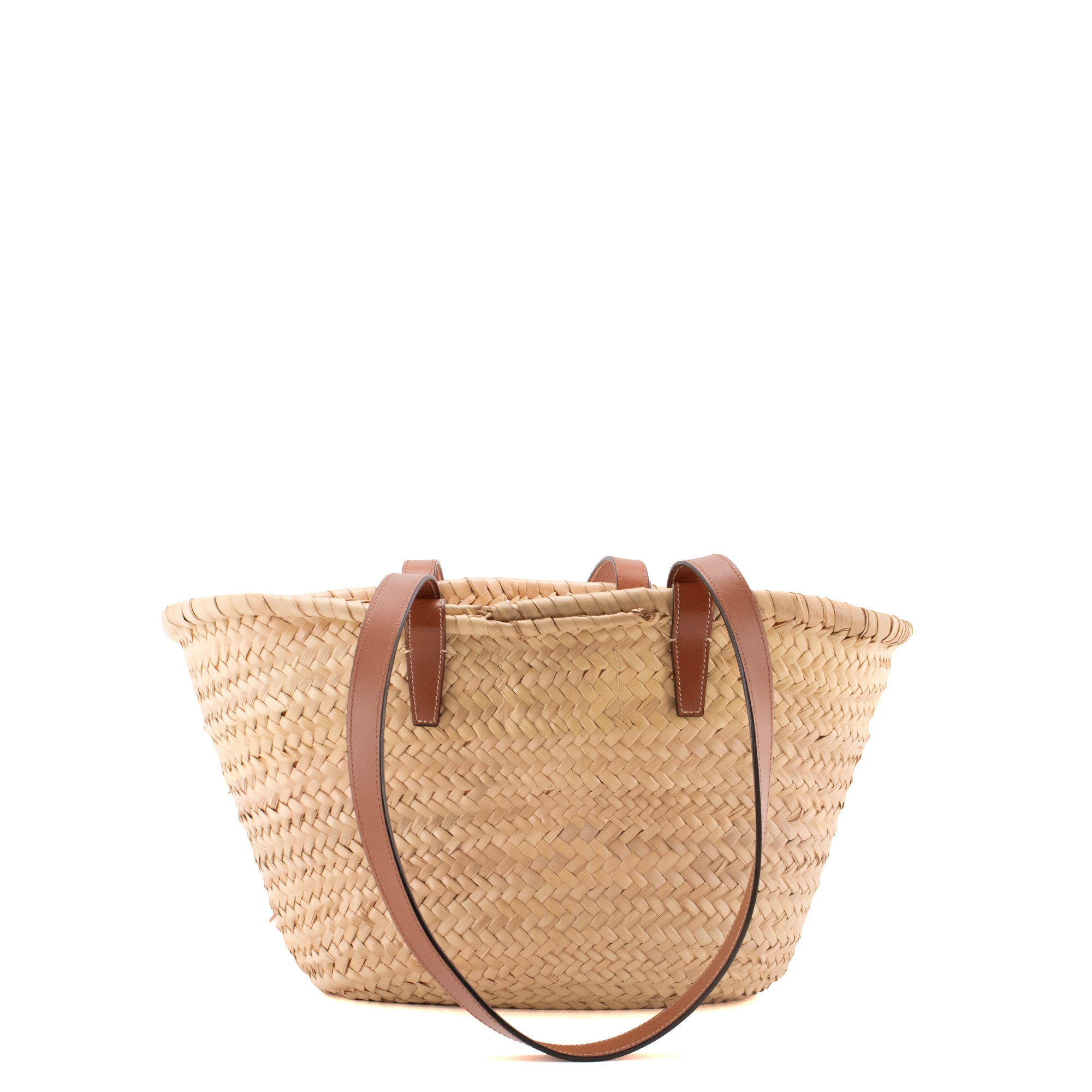 CELINE - Sac cabas Panier Triomphe Moyen Celine en feuilles de palmier et cuir marron
