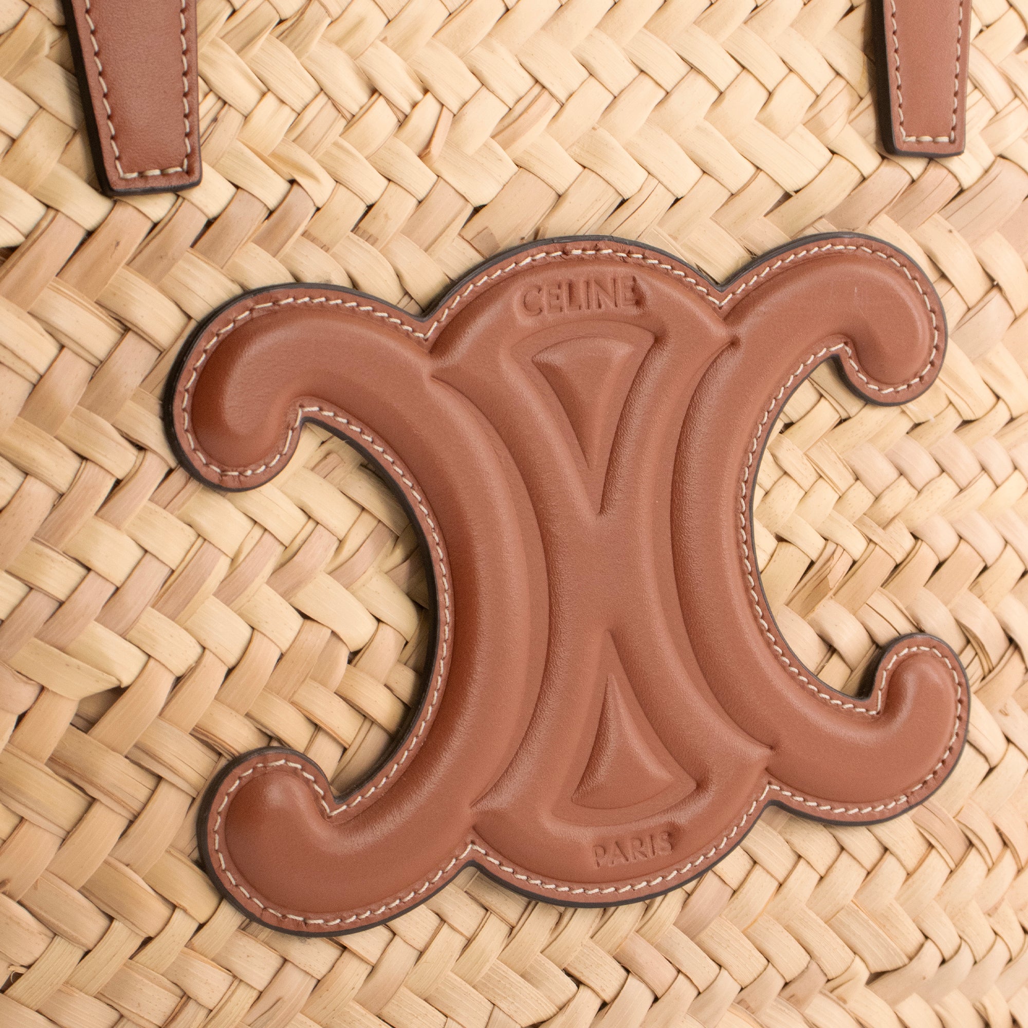 CELINE - Sac cabas Panier Triomphe Moyen Celine en feuilles de palmier et cuir marron