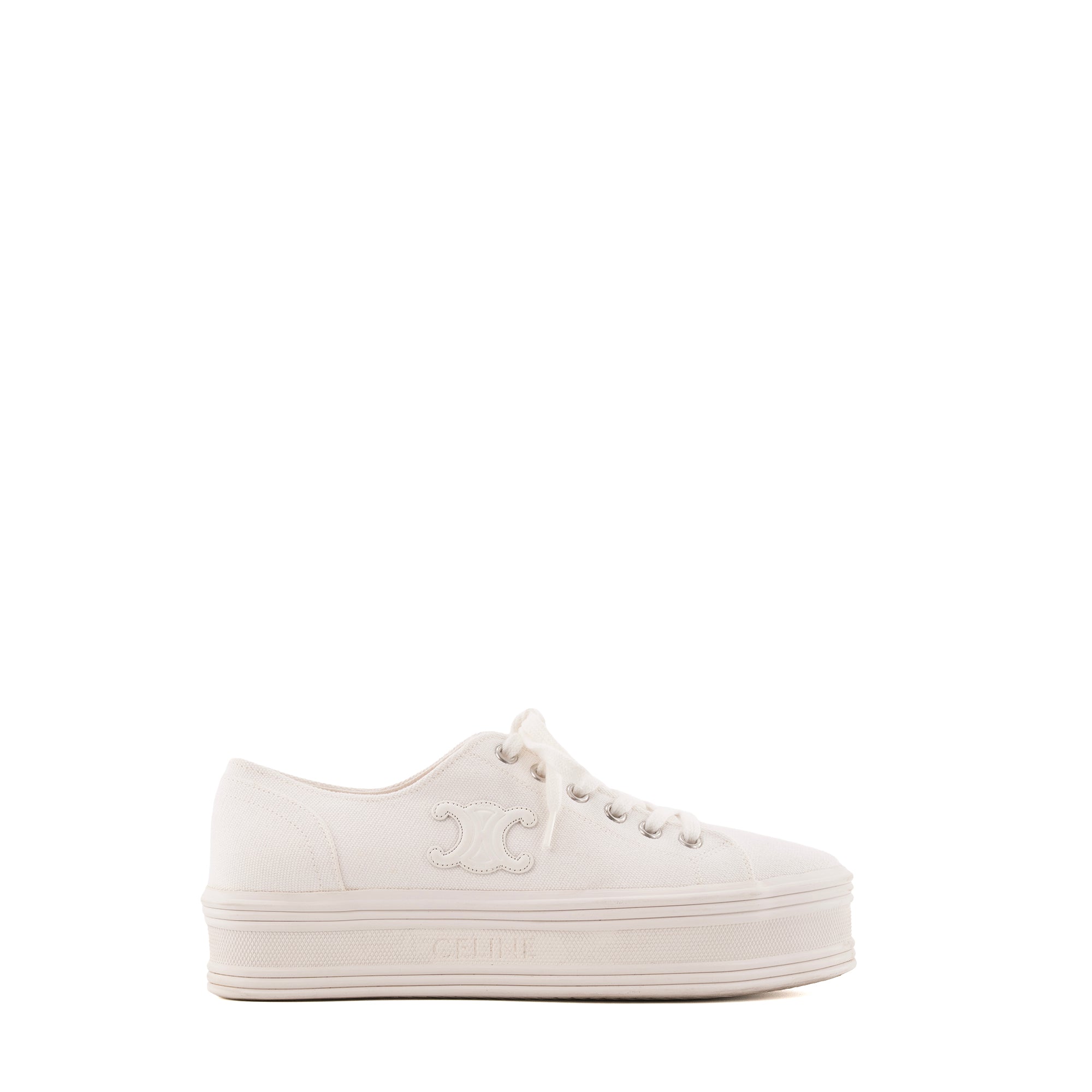 CELINE - Sneakers Jane Celine en toile blanche et cuir (T37)