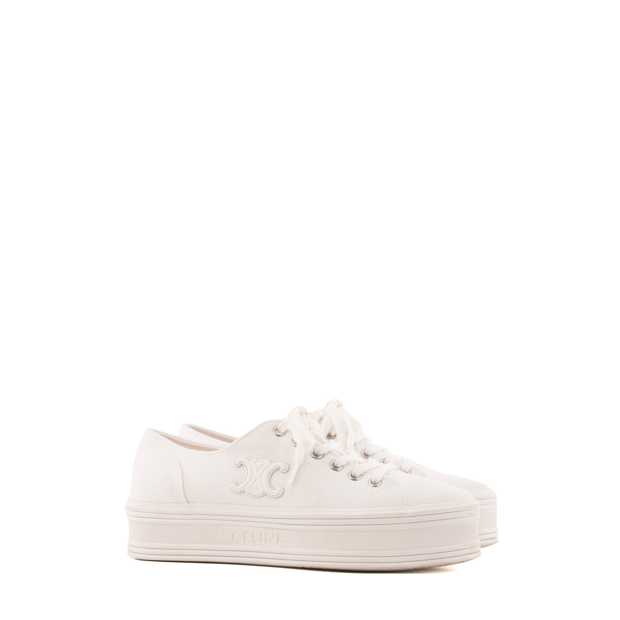 CELINE - Sneakers Jane Celine en toile blanche et cuir (T37)