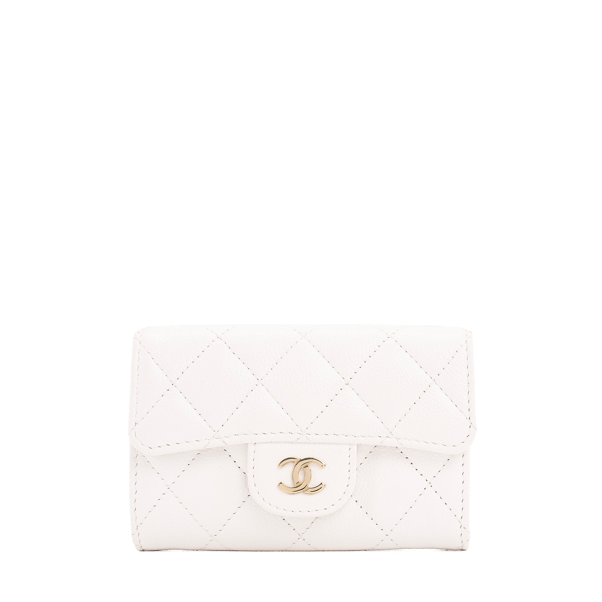 CHANEL - Porte-cartes à rabat classique Chanel en cuir caviar blanc