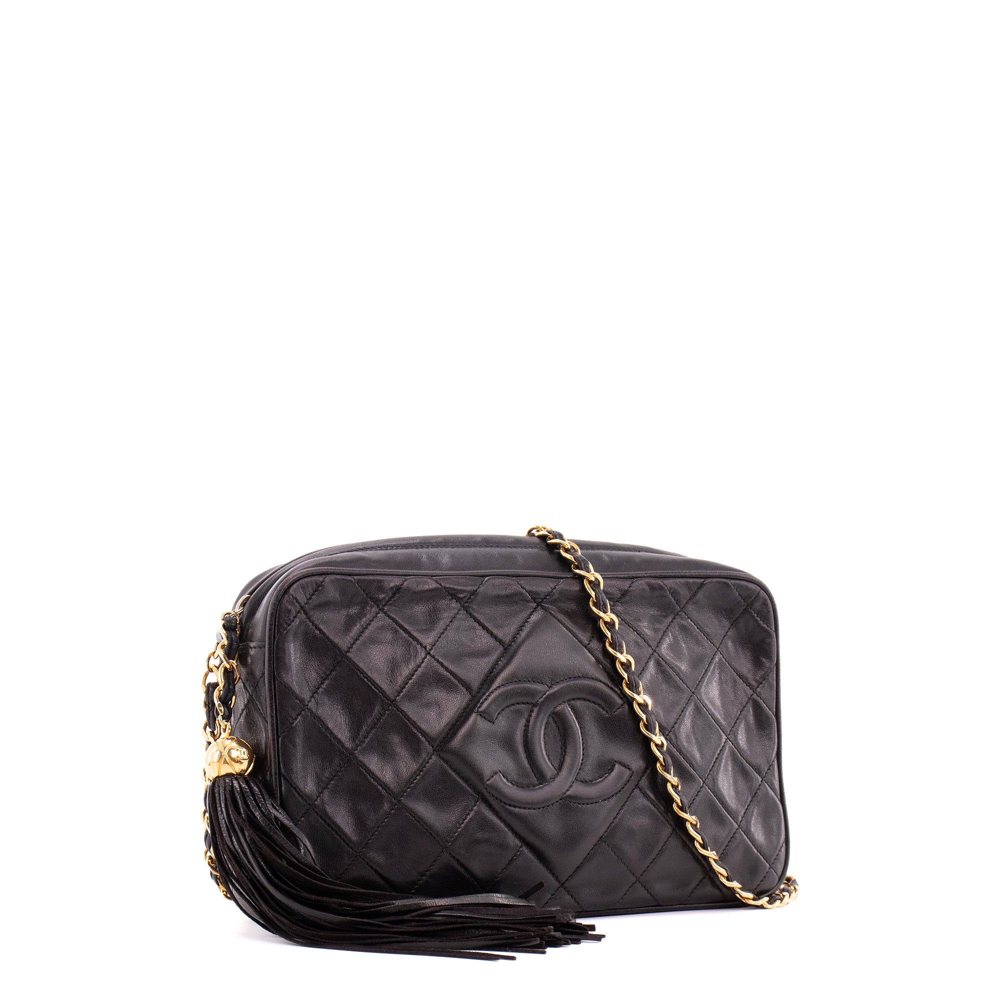 CHANEL - Sac à bandoulière Camera Chanel en cuir lisse noir vintage