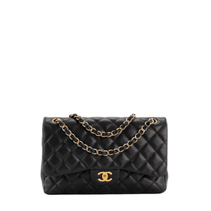 CHANEL - Sac à bandoulière Classique/Timeless Jumbo Chanel en cuir lisse noir d'occasion