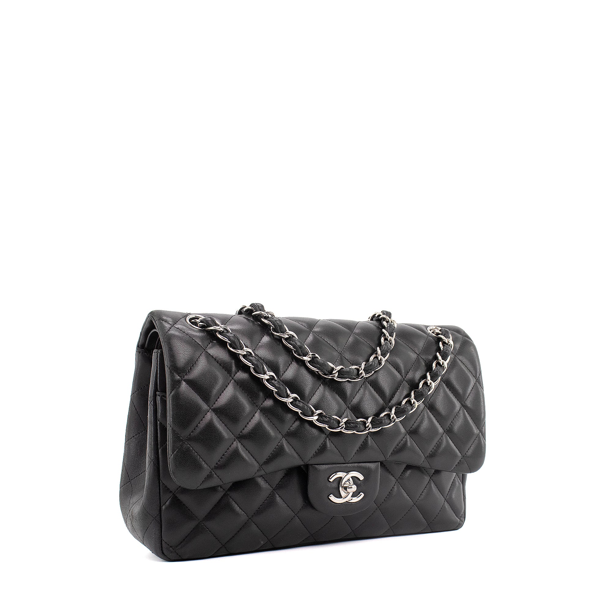 CHANEL - Sac à bandoulière Classique/Timeless Jumbo Chanel en cuir lisse noir