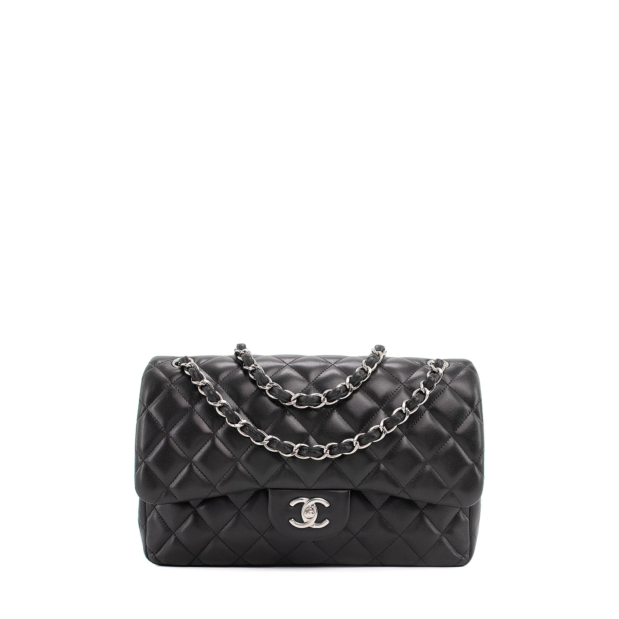 CHANEL - Sac à bandoulière Classique/Timeless Jumbo Chanel en cuir lisse noir