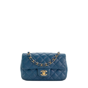 CHANEL - Sac à bandoulière Classique/Timeless Mini rectangle Chanel en cuir lisse bleu marine
