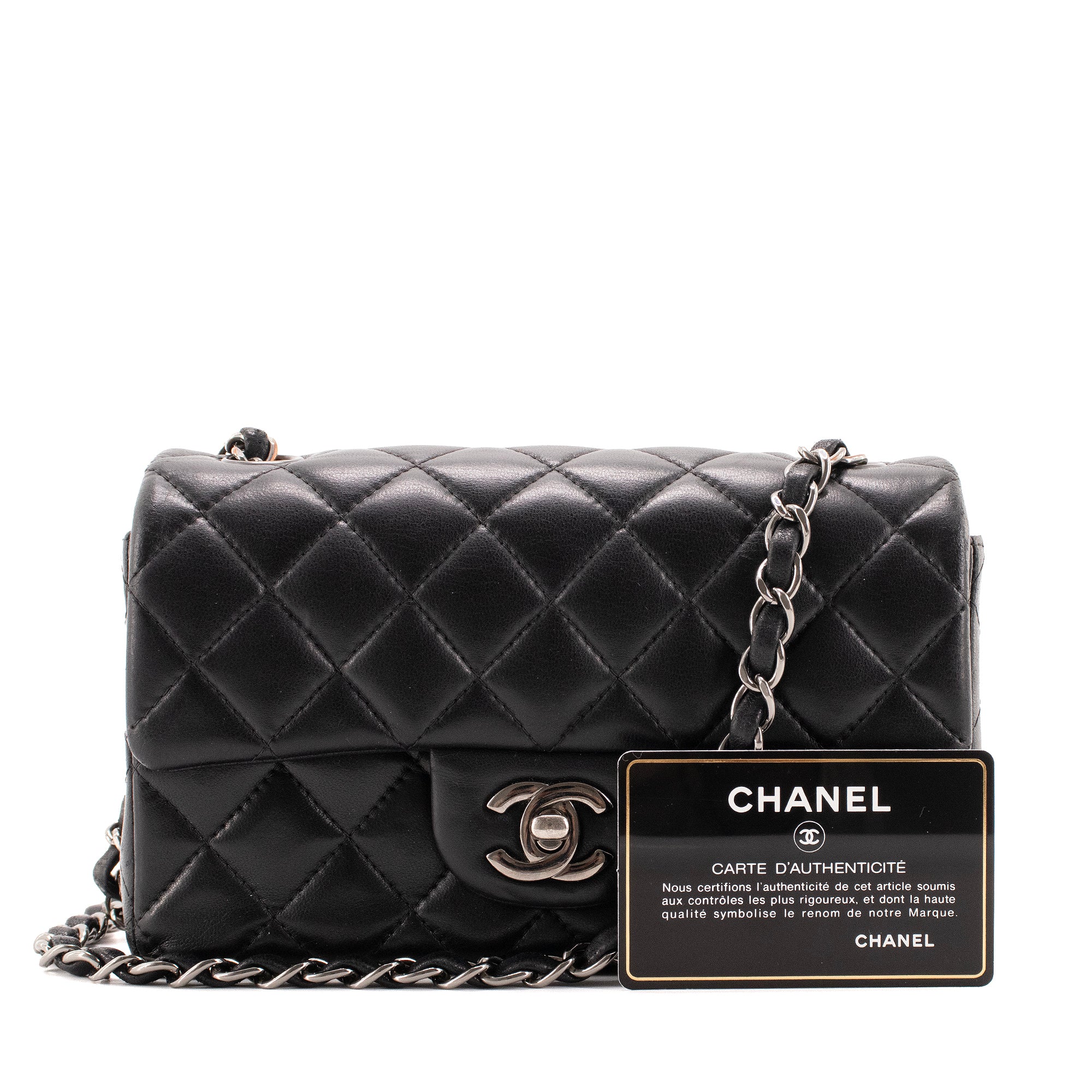 CHANEL - Sac à bandoulière Classique/Timeless Mini rectangle Chanel en cuir noir
