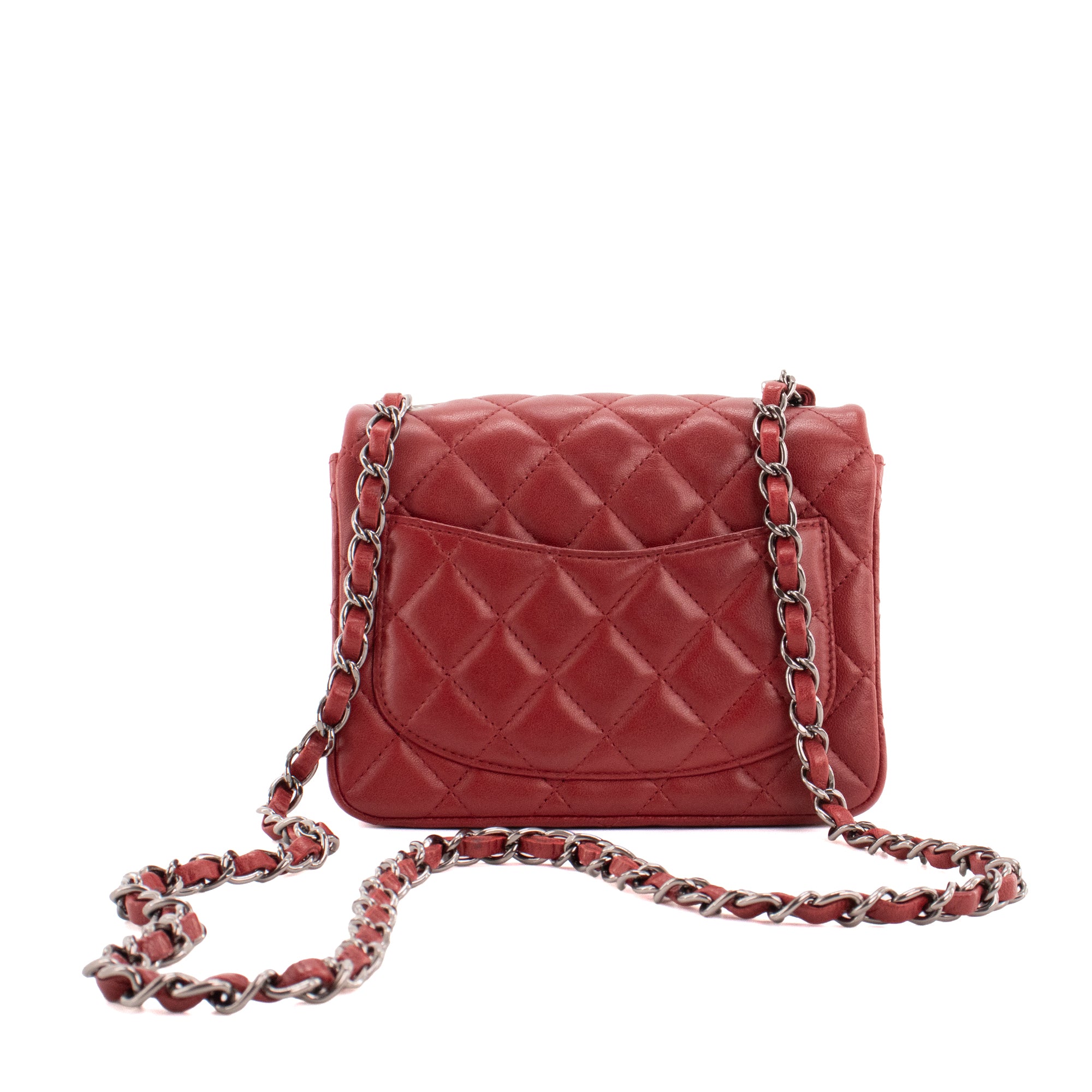 CHANEL - Sac à bandoulière Classique/Timeless Mini Square Chanel en cuir bordeaux