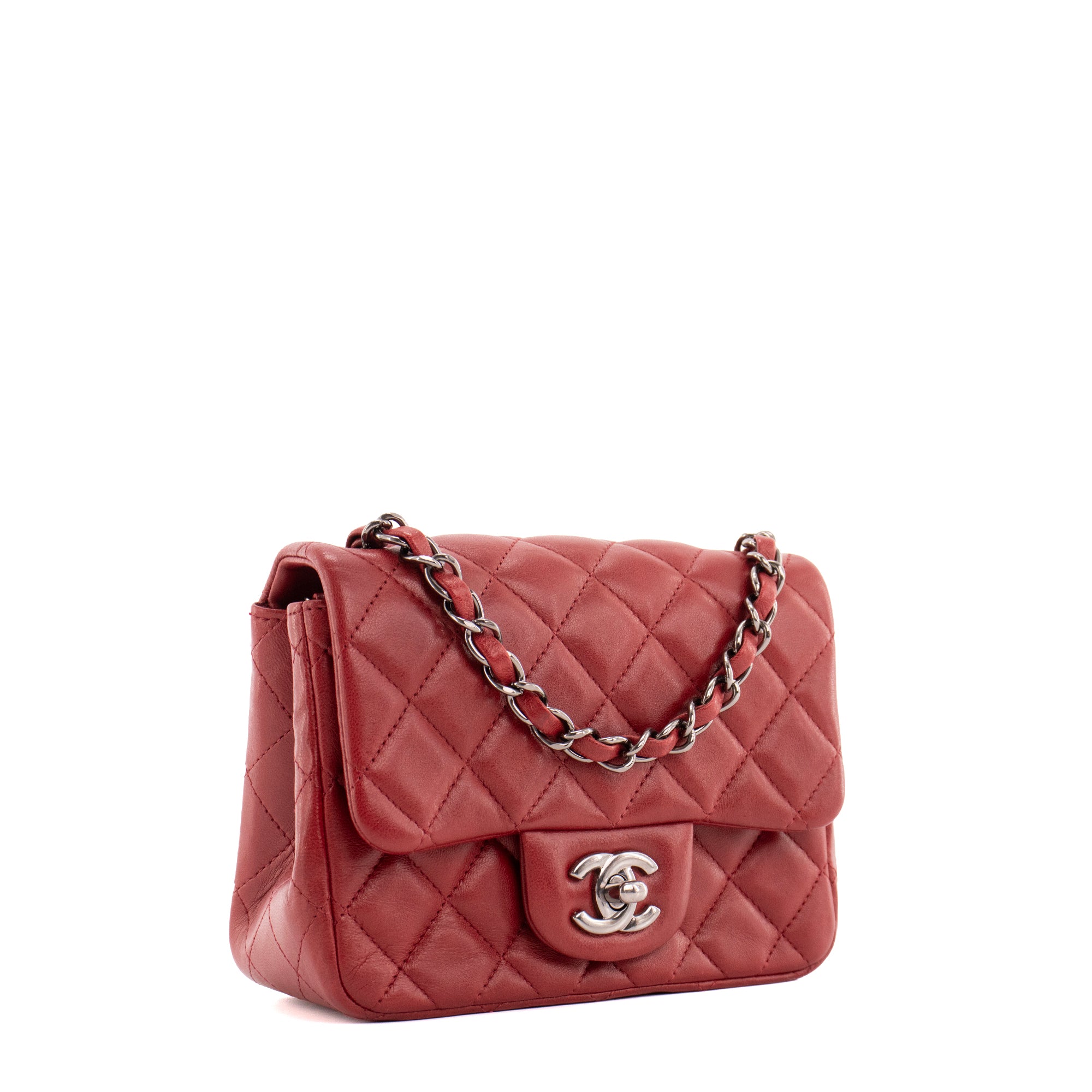 CHANEL - Sac à bandoulière Classique/Timeless Mini Square Chanel en cuir bordeaux