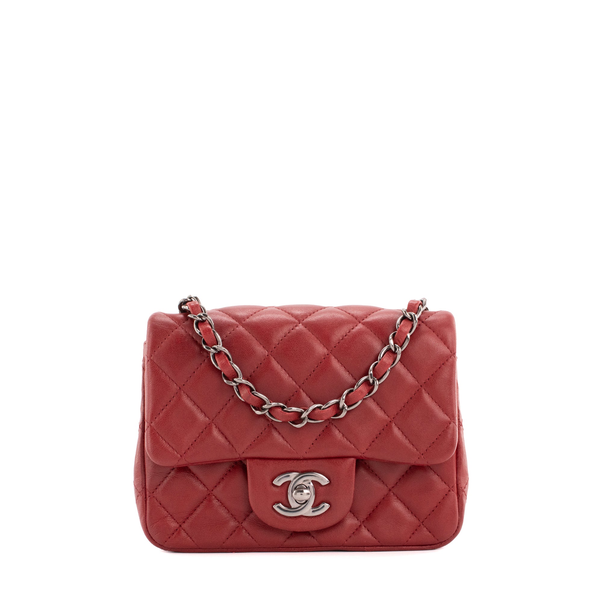 CHANEL - Sac à bandoulière Classique/Timeless Mini Square Chanel en cuir bordeaux