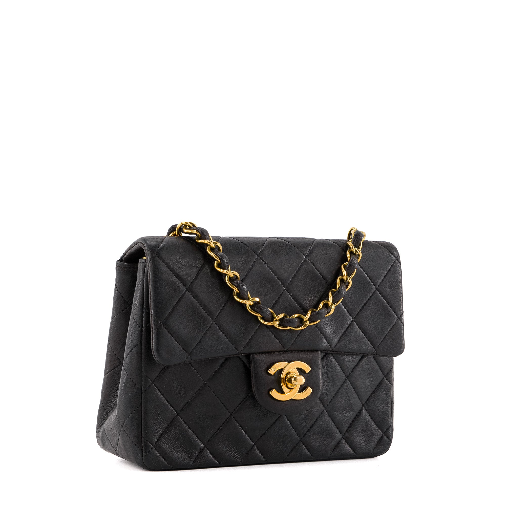 CHANEL - Sac à bandoulière Classique/Timeless Mini Square Chanel en cuir noir vintage