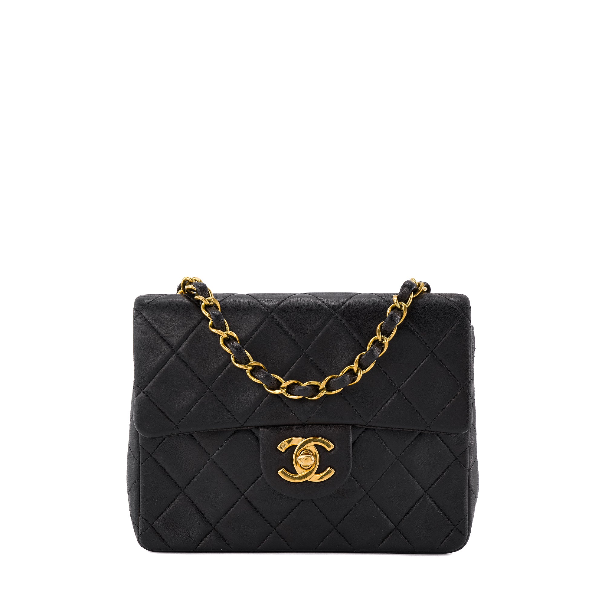 CHANEL - Sac à bandoulière Classique/Timeless Mini Square Chanel en cuir noir vintage