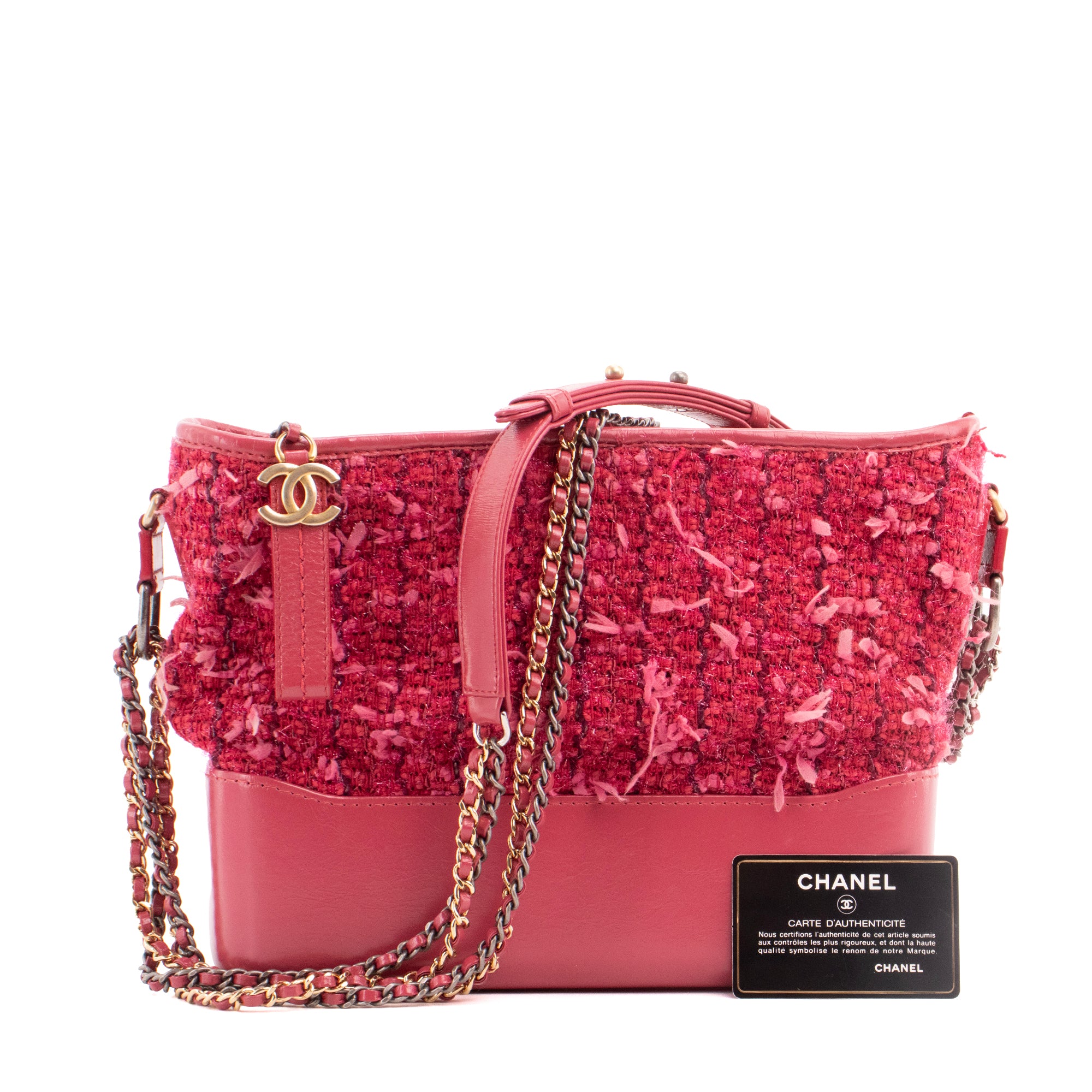 CHANEL - Sac à bandoulière Gabrielle GM Chanel en cuir et tweed rose