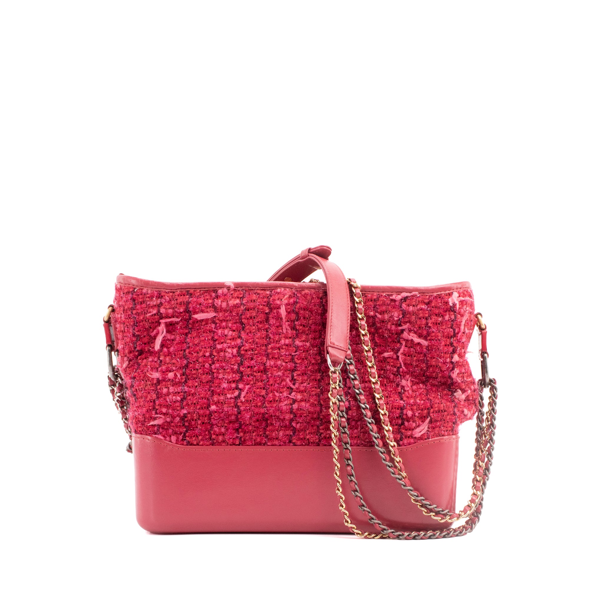 CHANEL - Sac à bandoulière Gabrielle GM Chanel en cuir et tweed rose
